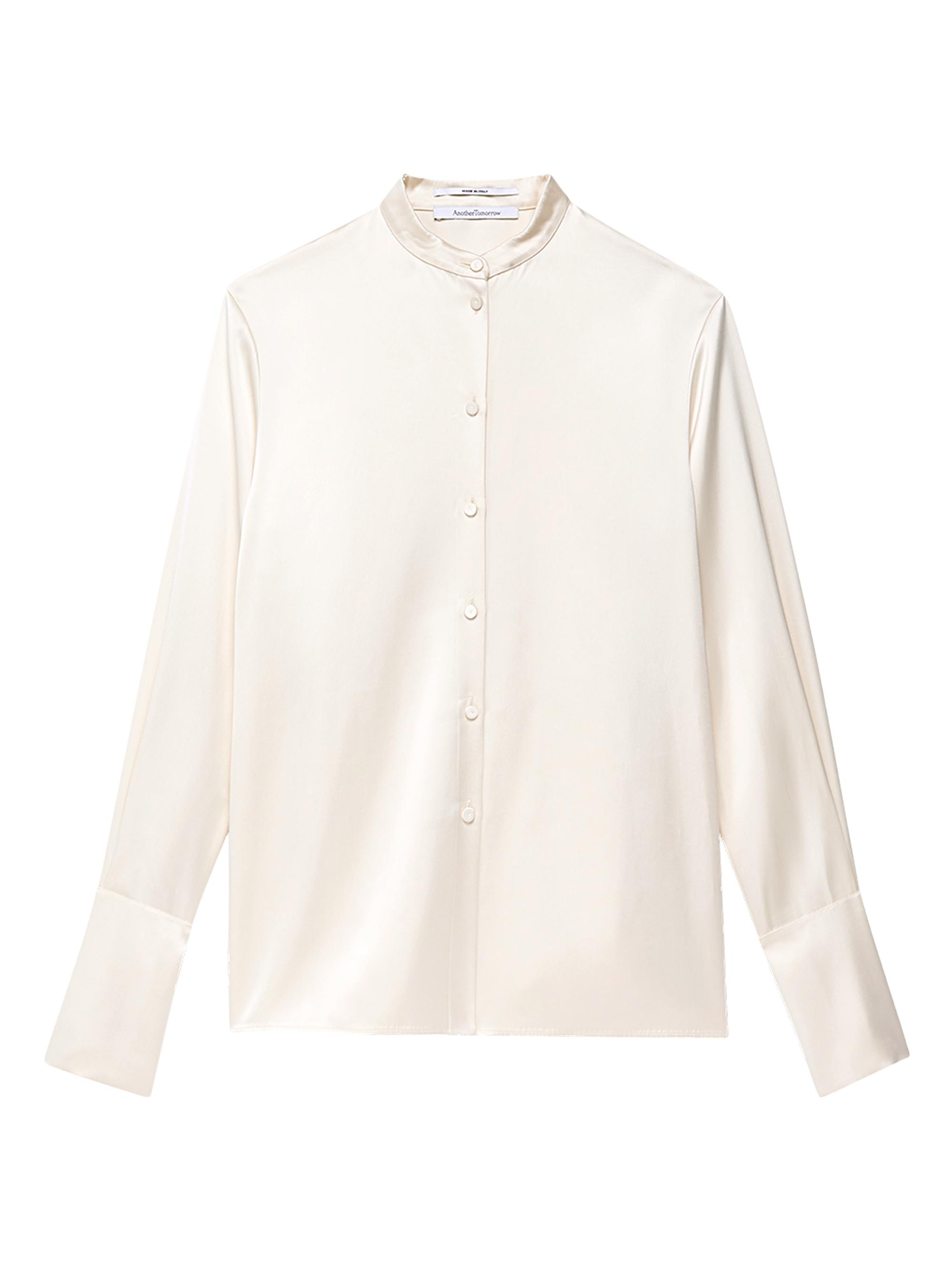 Another Tomorrow Women's Band Scarf Collar Blouse - Cream