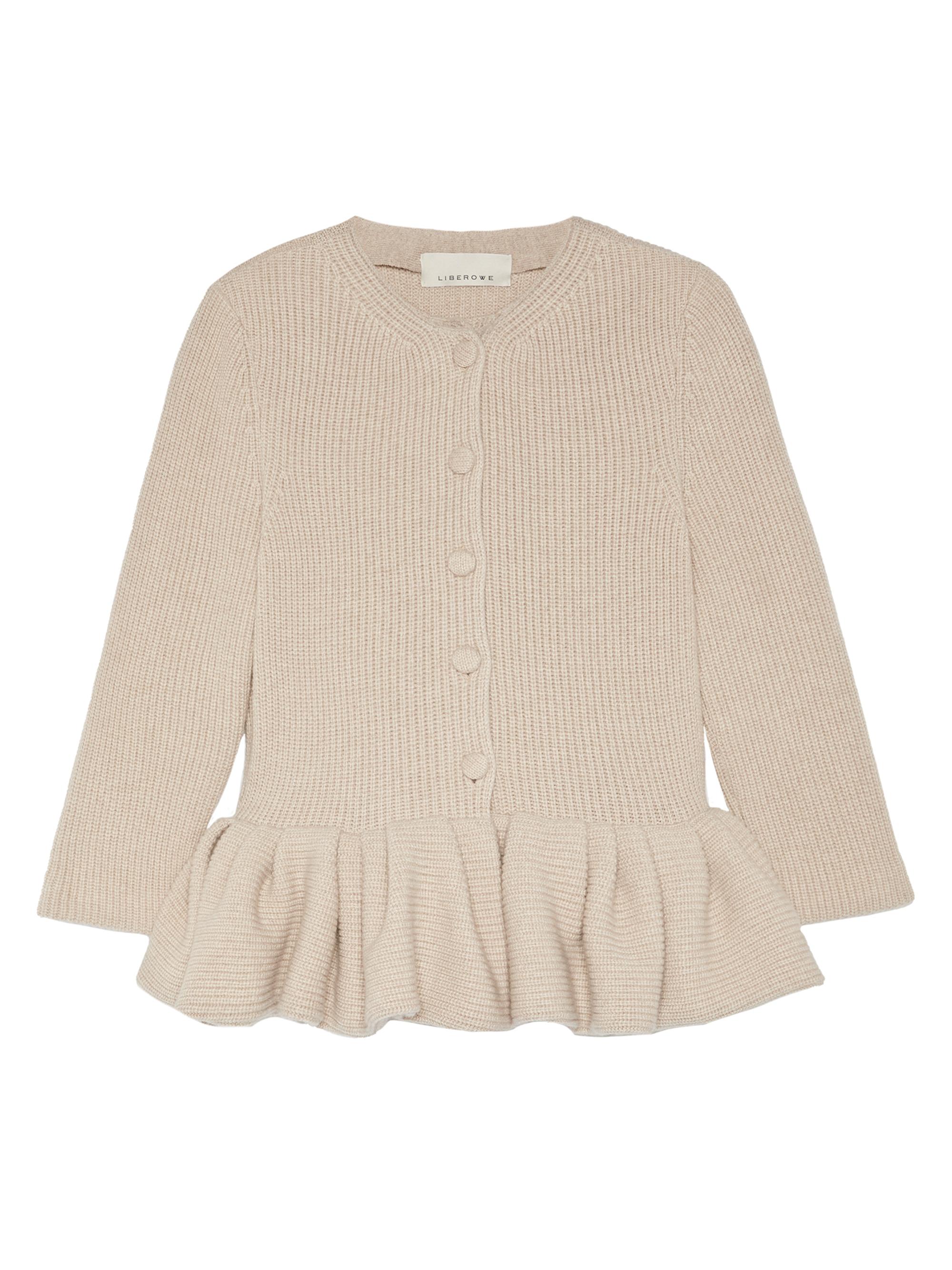Liberowe Women's Peplum Cashmere Cardigan - Beige