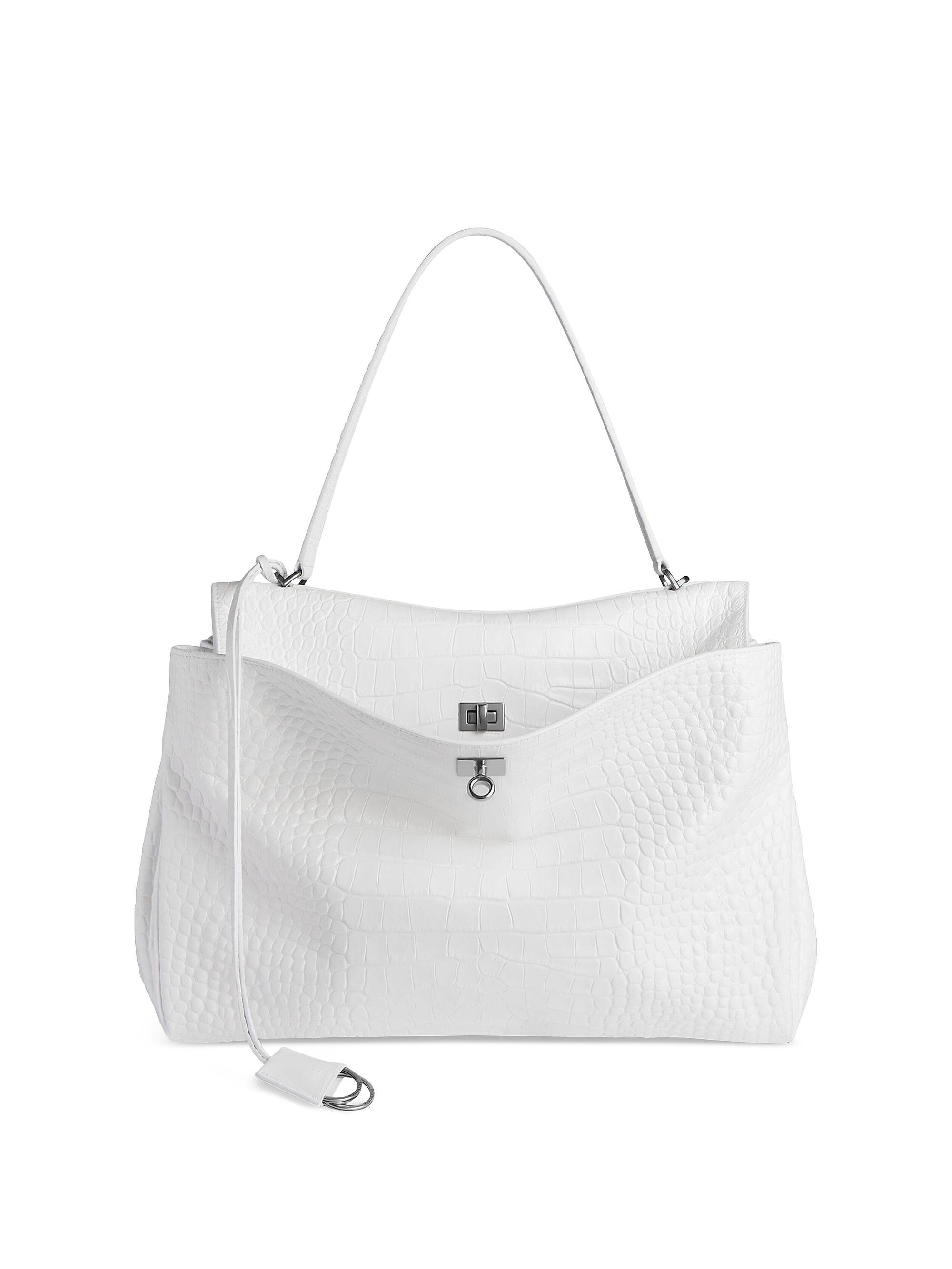Balenciaga Women's Rodeo  Handbag Crocodile Embossed - White