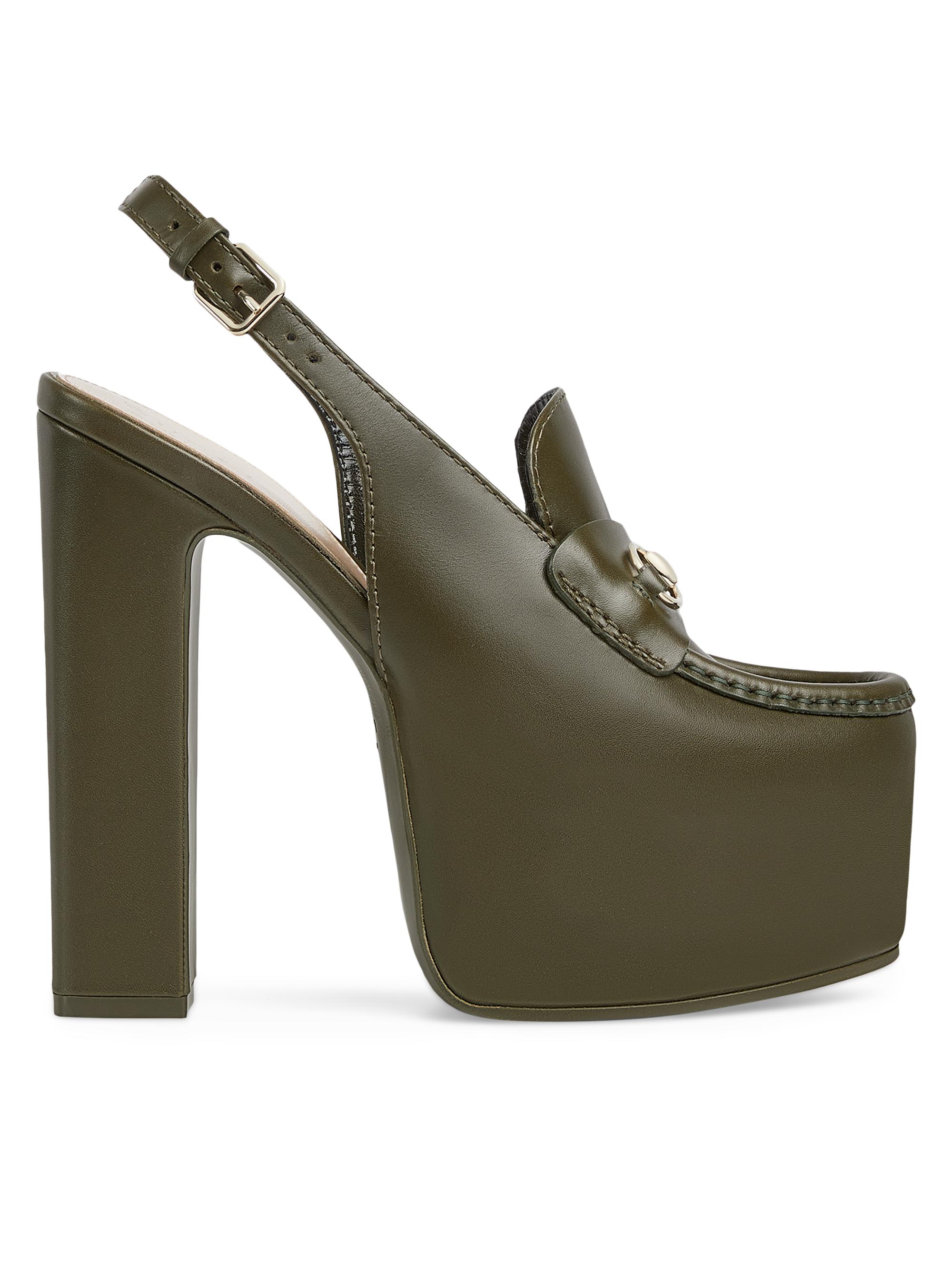 Gucci Women's Horsebit Loafer 145MM Platform Slingback Pumps - Luscious Green