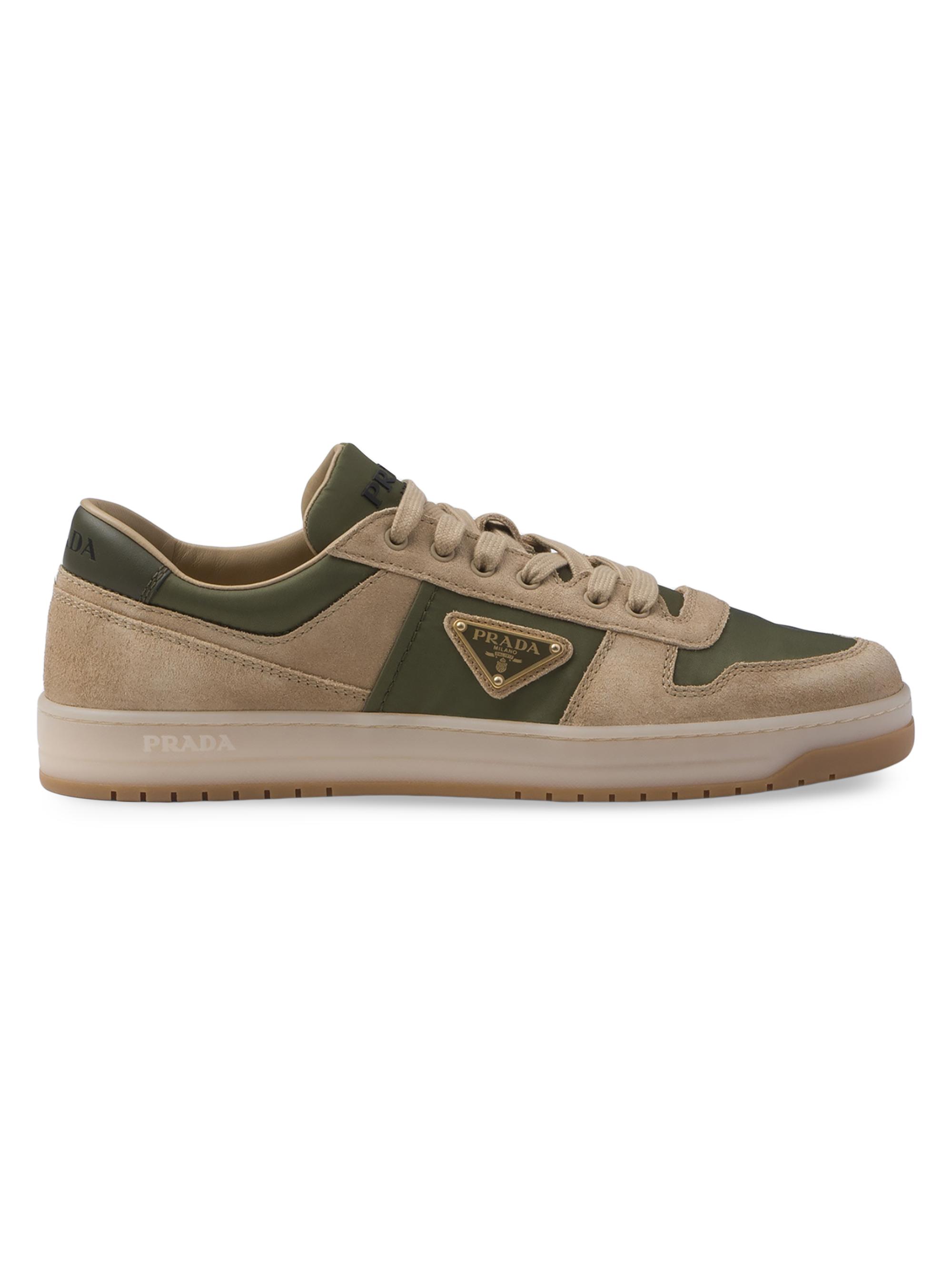 Prada Men's Downtown Delavé Suede and Re-Nylon Sneakers - Beige Khaki