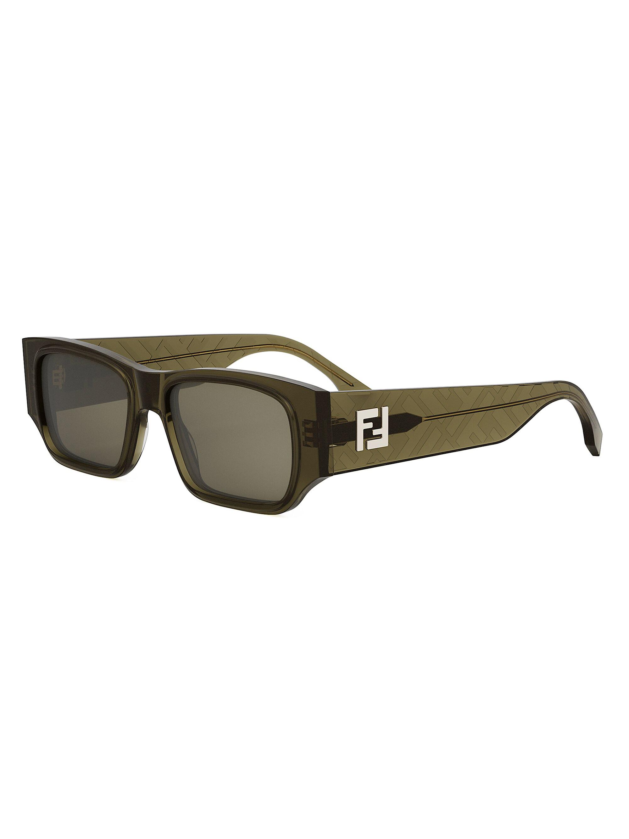 Fendi Men's FF Squared 54MM Rectangular Sunglasses - Green Dark Green
