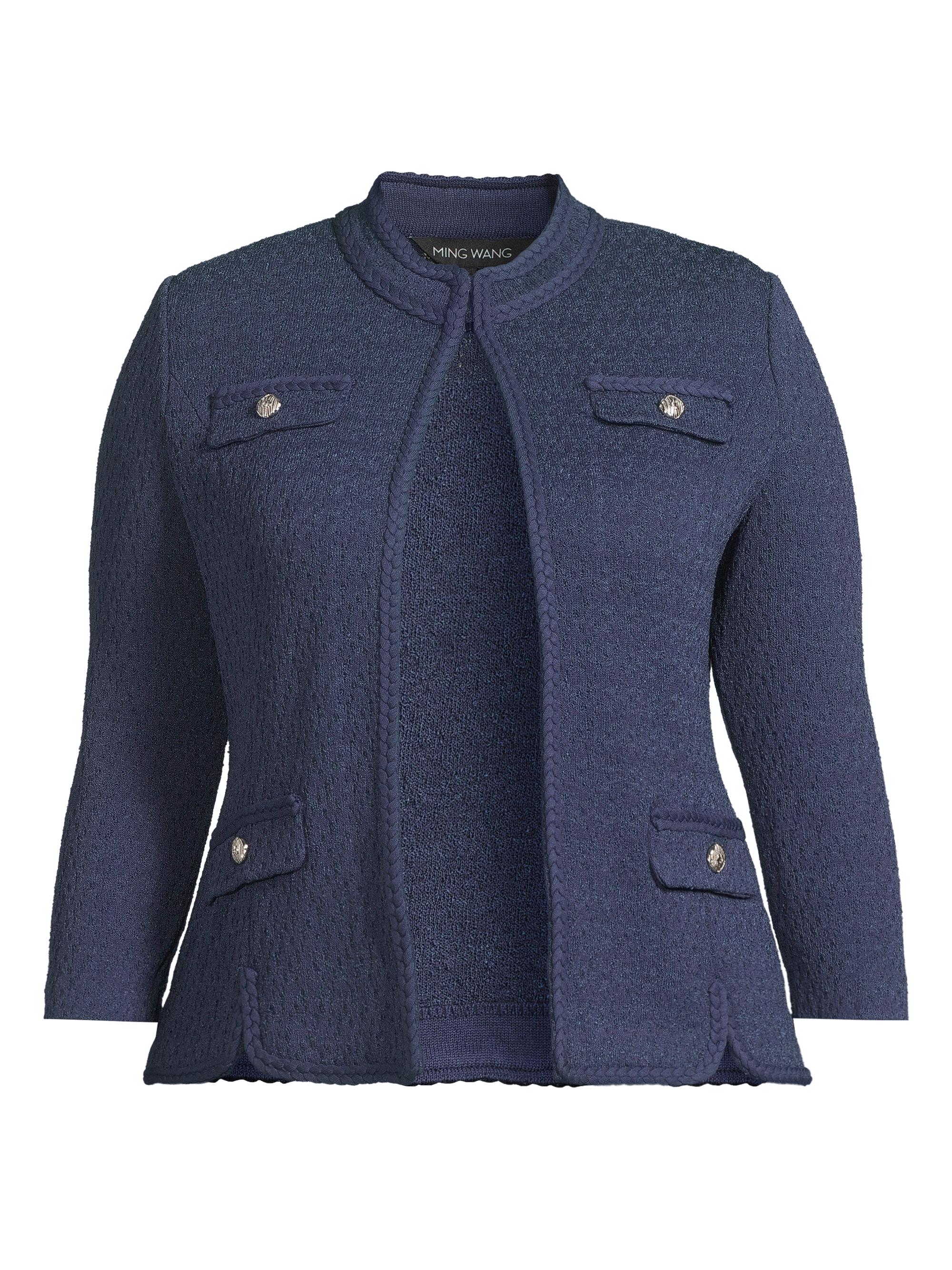 Ming Wang Women's Plus Braided Pointelle-Knit Jacket - Regatta