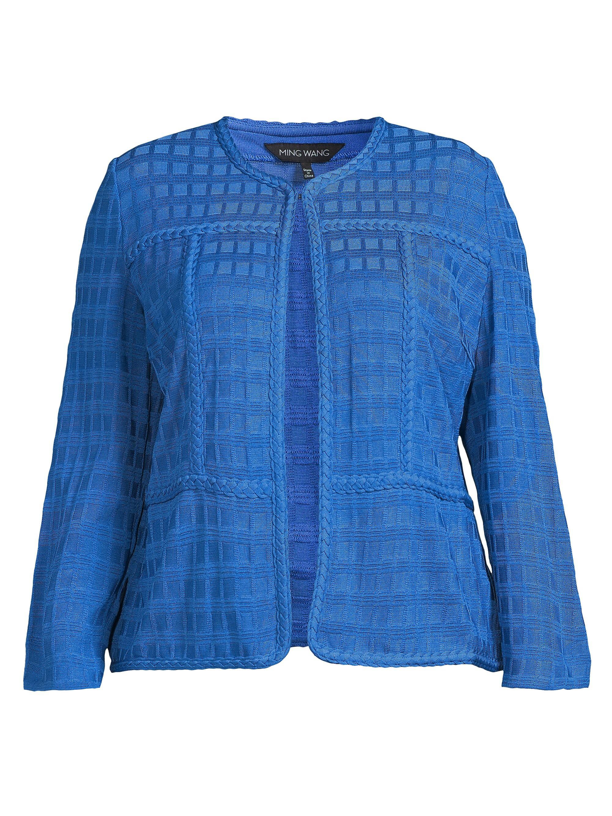 Ming Wang Women's Plus Size Braided Textured Knit Jacket - Gentian Blue