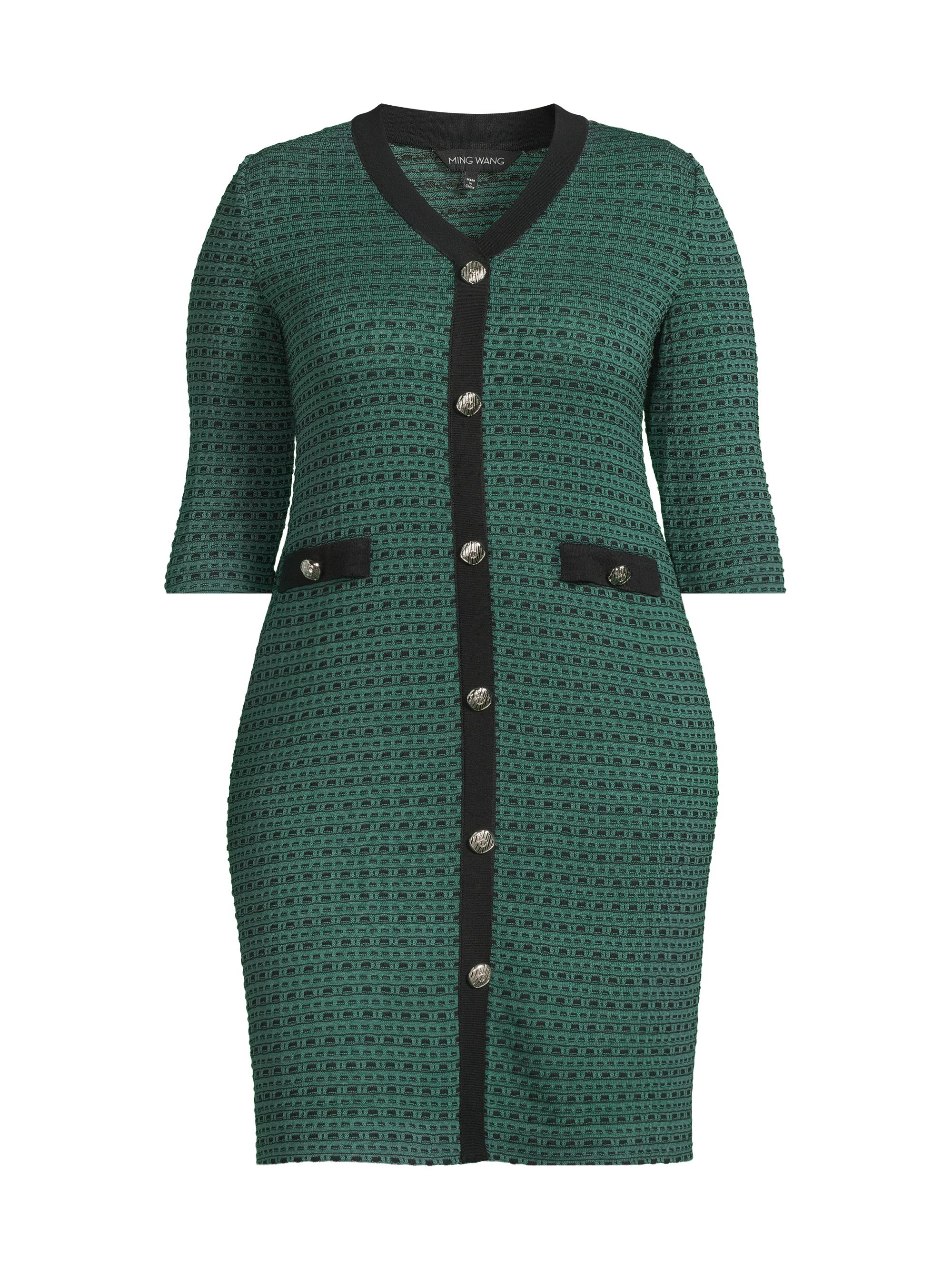Ming Wang Women's Plus Knit V-Neck Dress - Forest Veridian Black