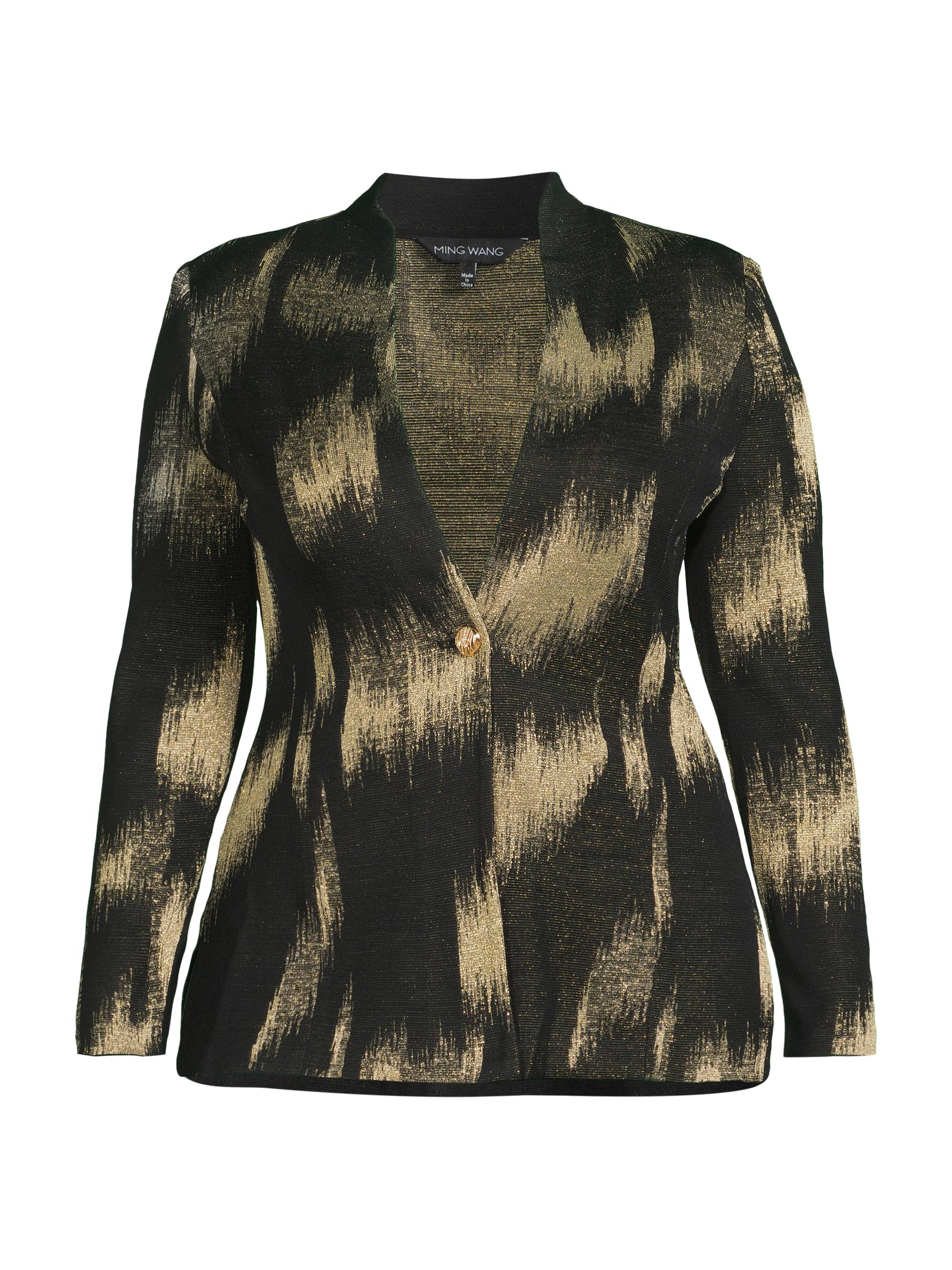Ming Wang Women's Metallic Jacquard Knit Jacket - Black Gold