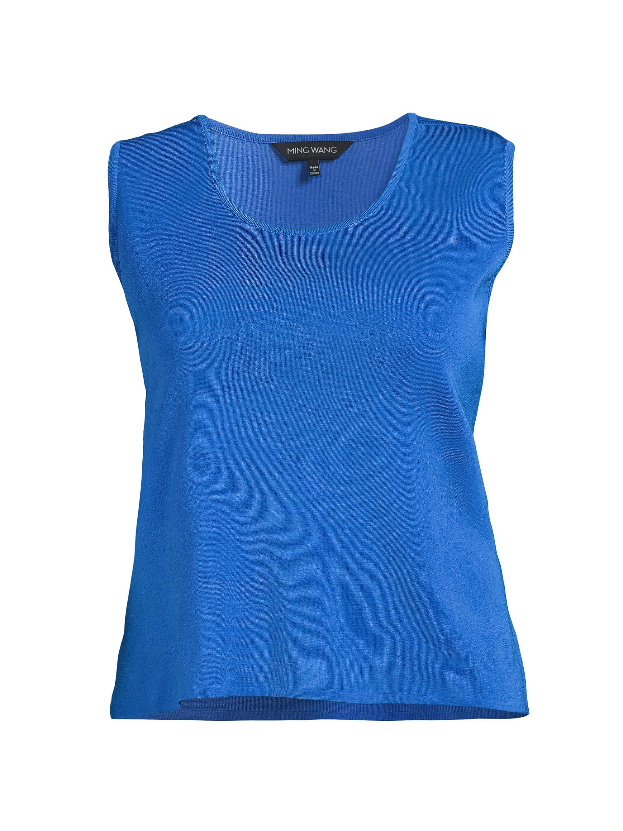 Ming Wang Women's Plus Size Knit Scoopneck Tank Top - Gentian Blue