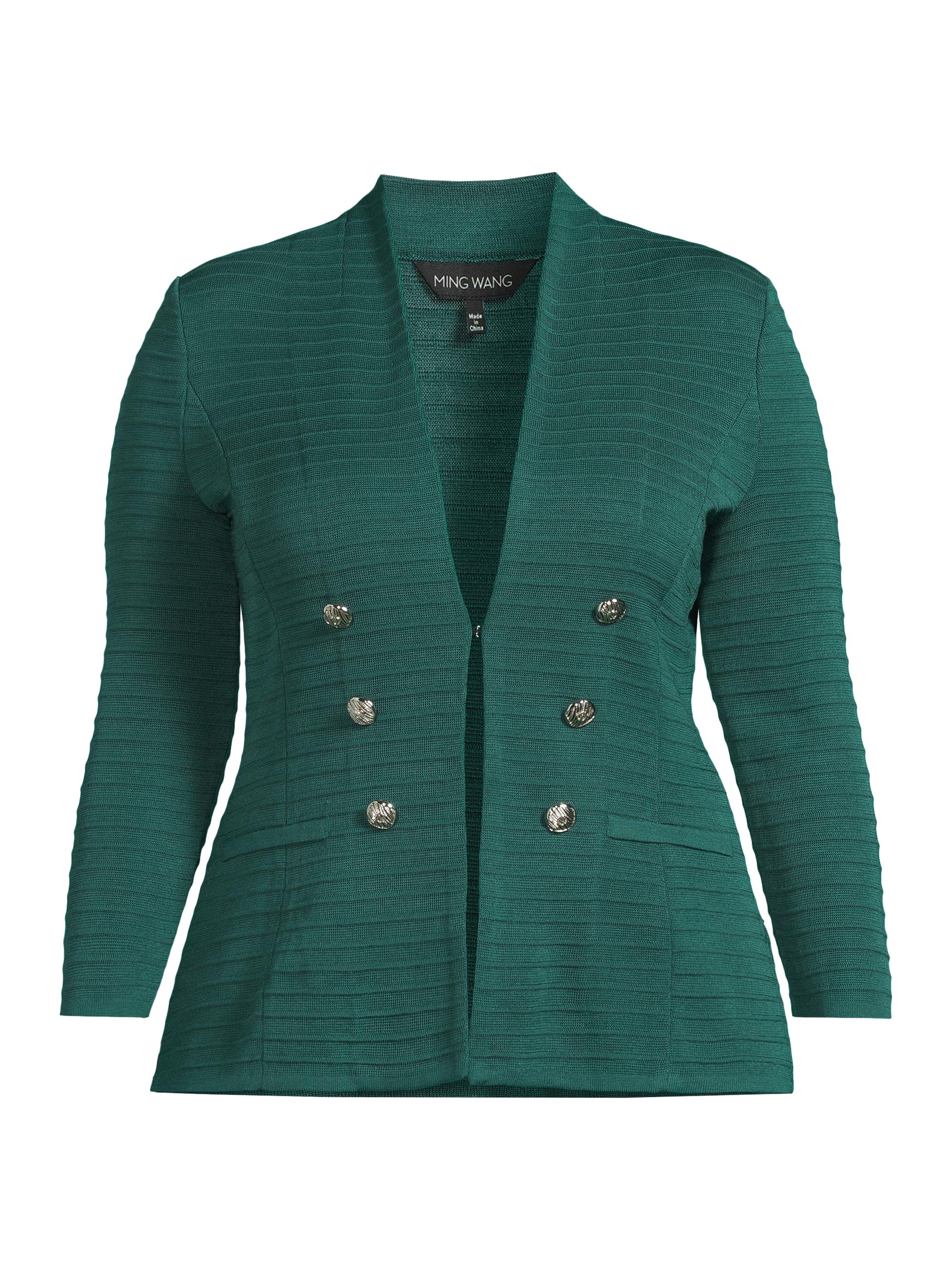 Ming Wang Women's Plus Knit V-Neck Jacket - Forest Veridian
