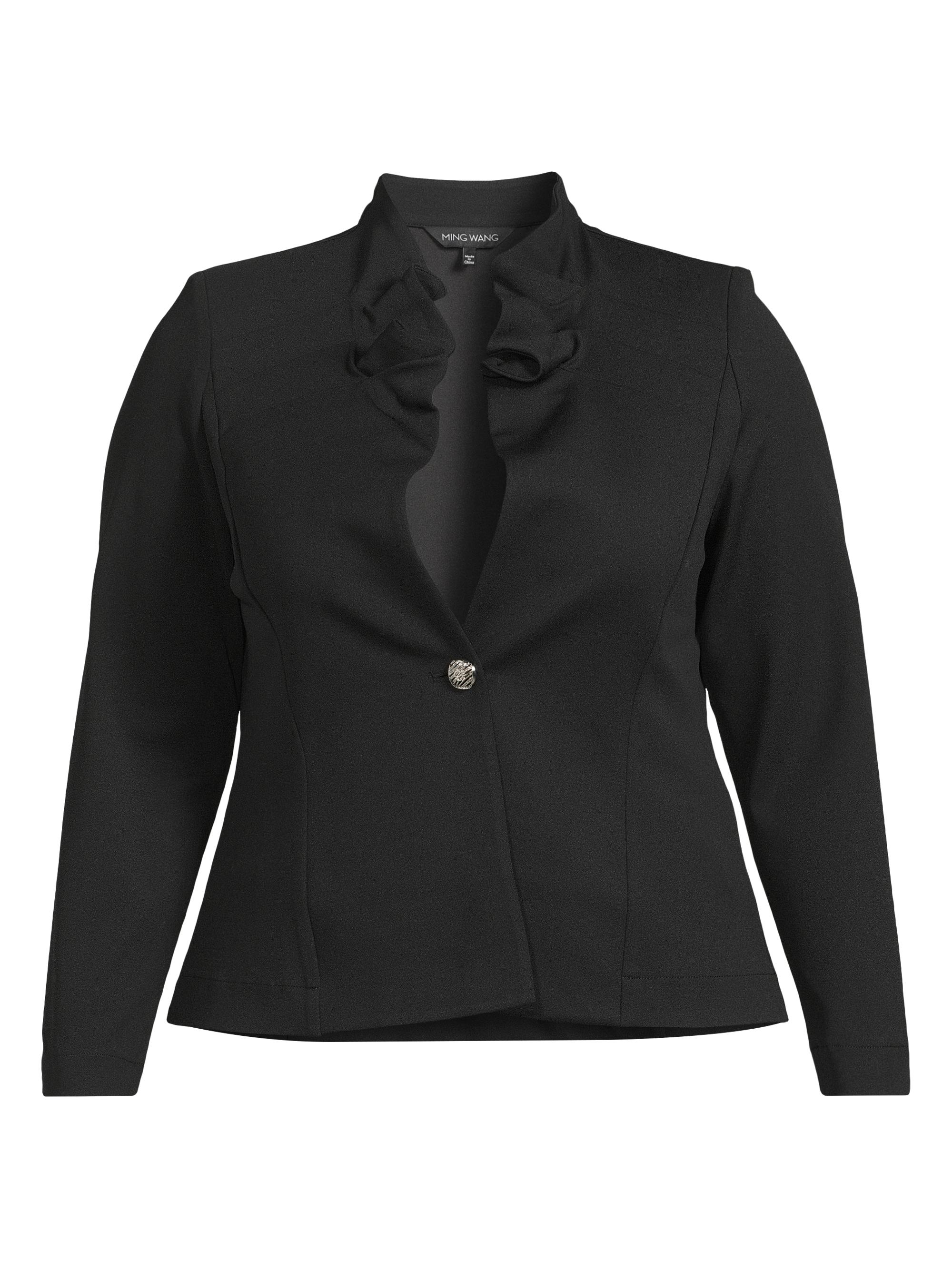 Ming Wang Women's Stretch Crepe Ruffled Jacket - Black
