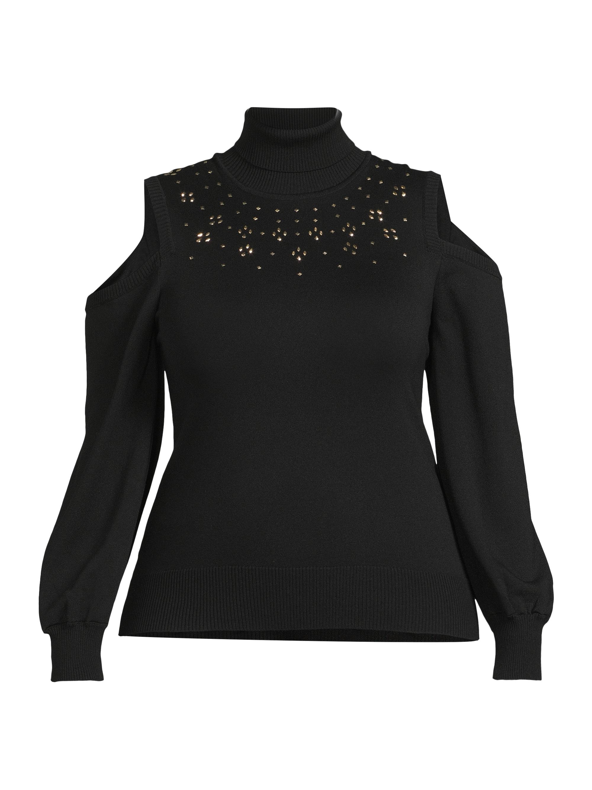 Ming Wang Women's Studded Cold-Shoulder Sweater - Black Gold