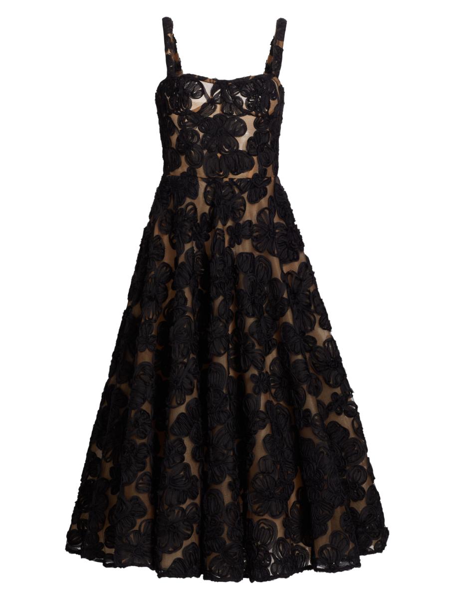 Bronx and Banco Sabrina Floral-Appliquéd A-Line Midi-Dress