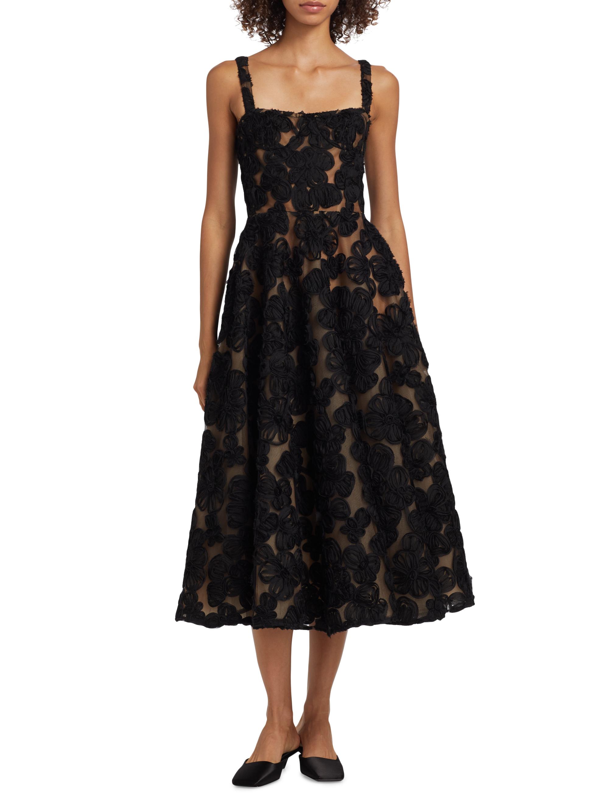 Bronx and Banco Sabrina Floral-Appliquéd A-Line Midi-Dress | Saks