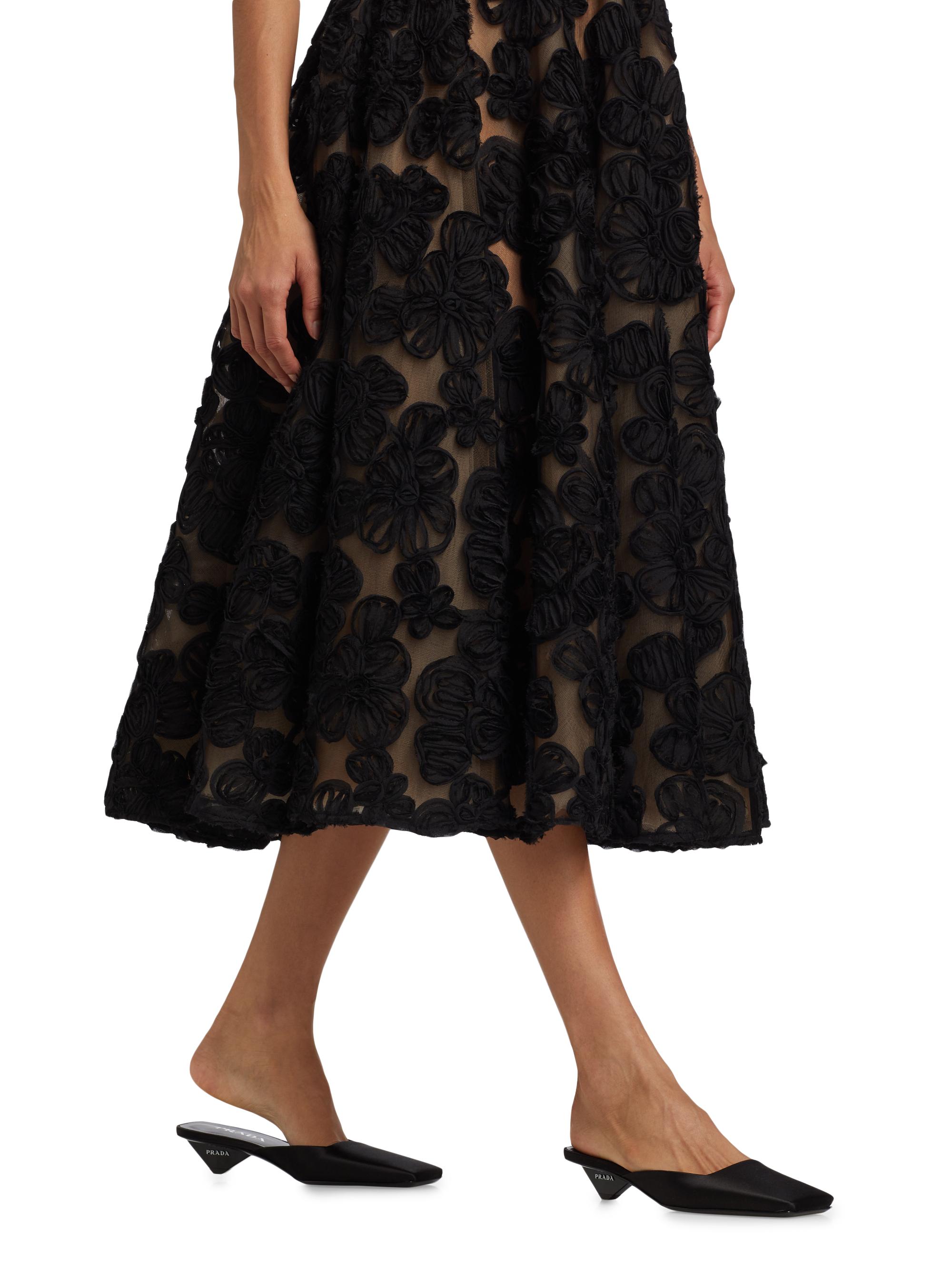 navy blue dress for baby girl Bronx Banco Sabrina Floral-Appliquéd A-Line Midi-Dress