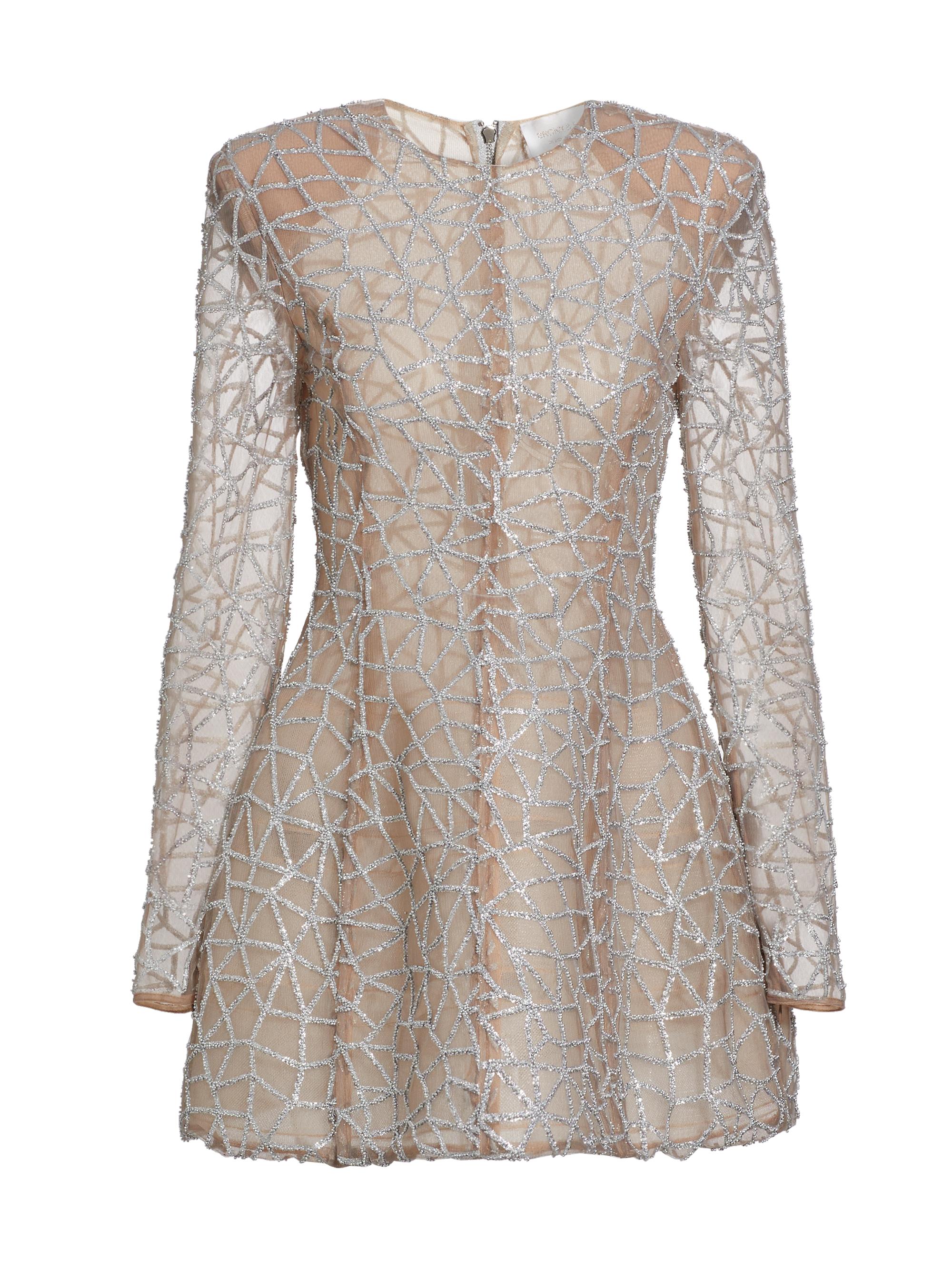 Bronx and Banco Women's Star Beaded Sheer-Sleeve Minidress - Silver