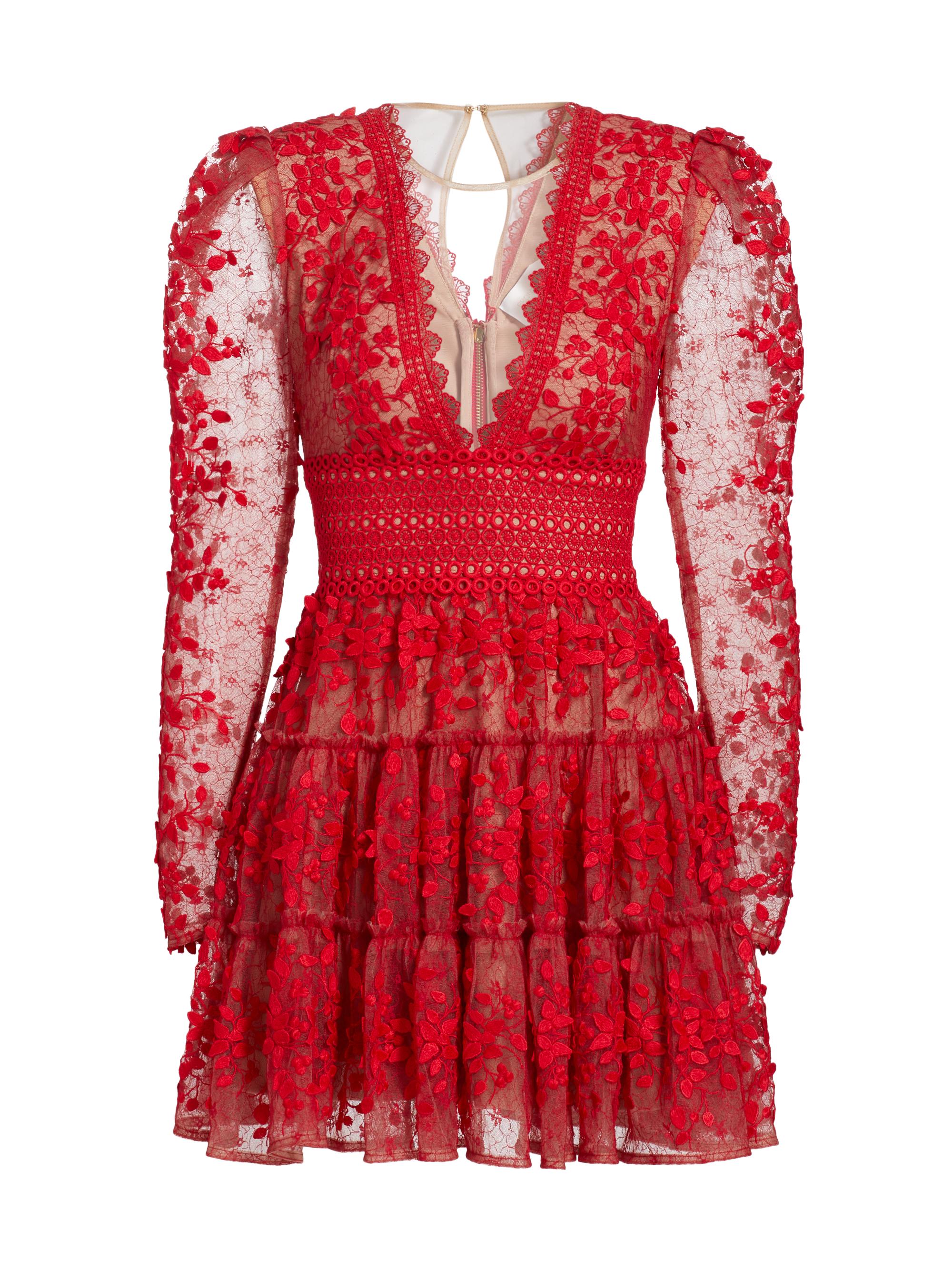 Bronx and Banco Women's Megan Lace Tiered Minidress - Red