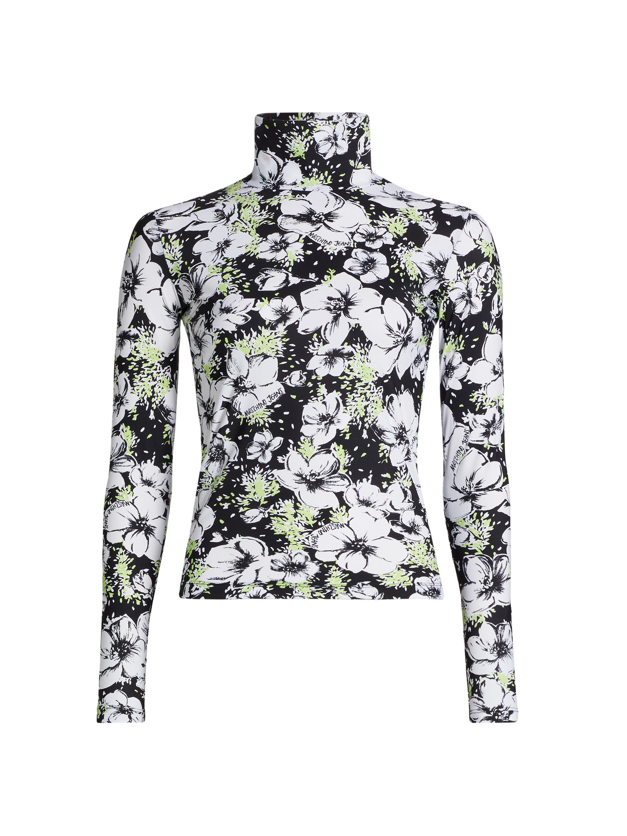 Moschino Jeans Women's Floral Long-Sleeve Turtleneck T-Shirt - Multi Black