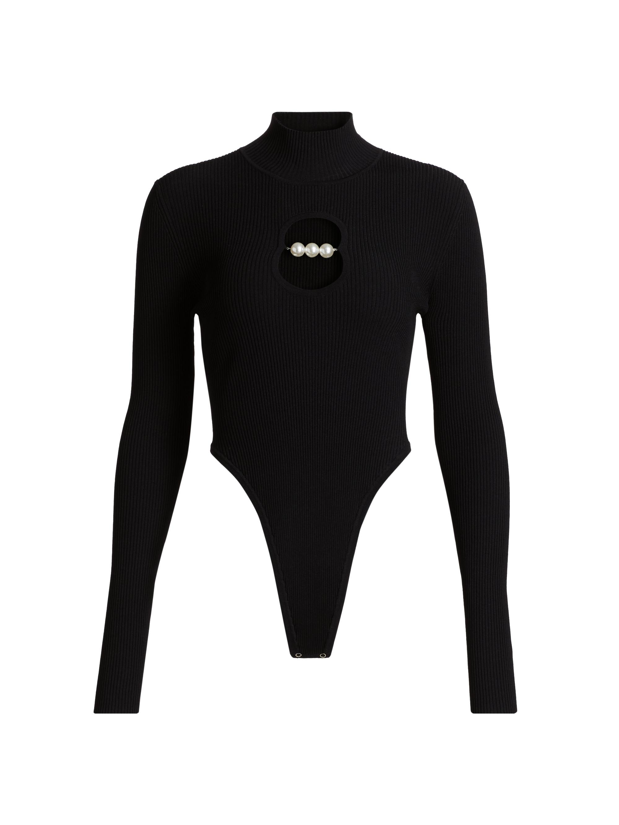 Moschino Jeans Women's Embellished Cut-Out Ribbed Bodysuit - Black