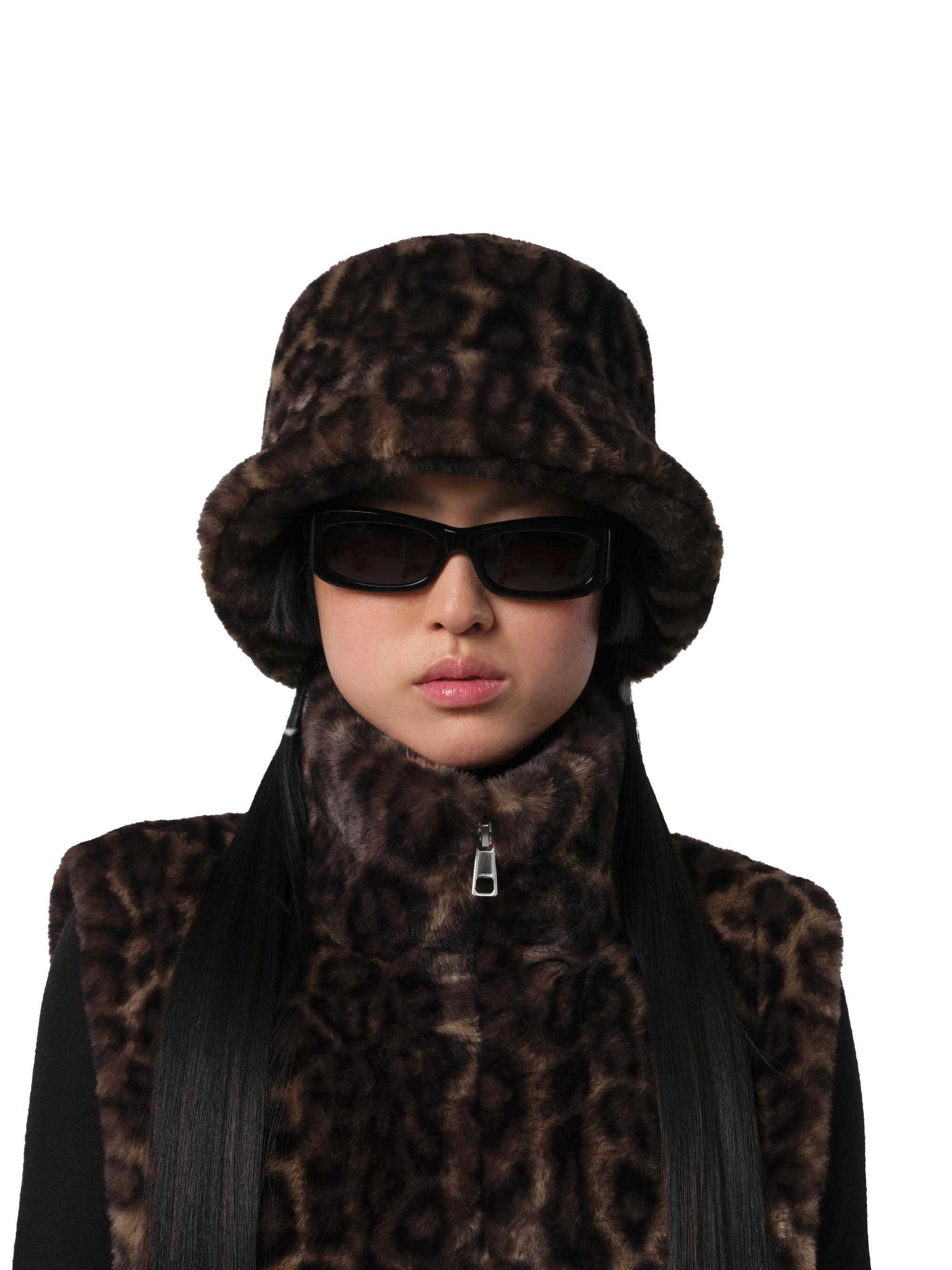 Cute Apparis fuzzy bucket hat! Perfect for summer. Lightweight! Amara Faux Fur Bucket Hat in Leopard – Apparis main image 4