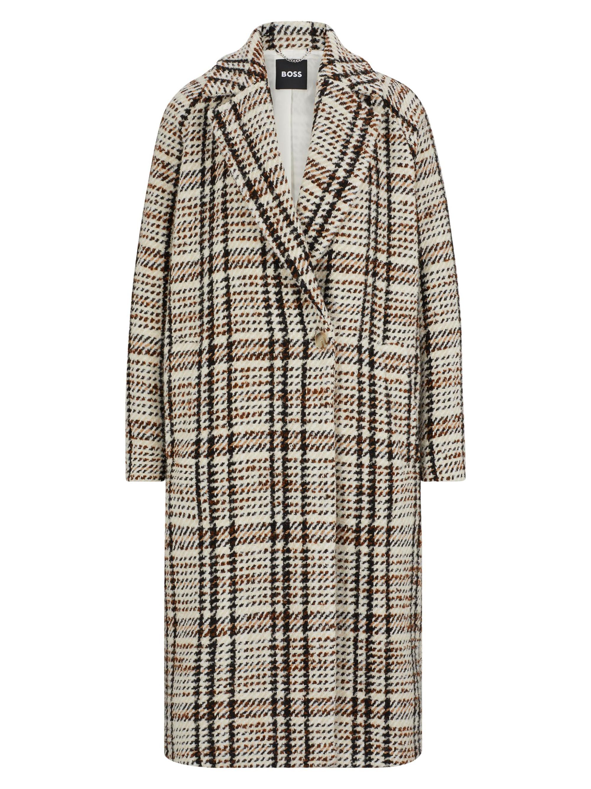 BOSS Women's Oversize-Fit Coat in Checked Fabric with Wool - Patterned