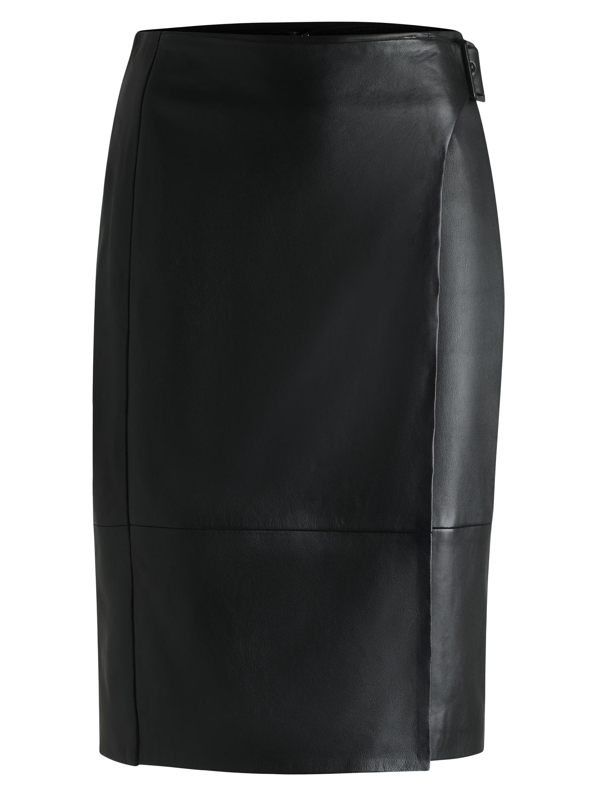 BOSS Women's Leather Skirt with Strap Detail - Black