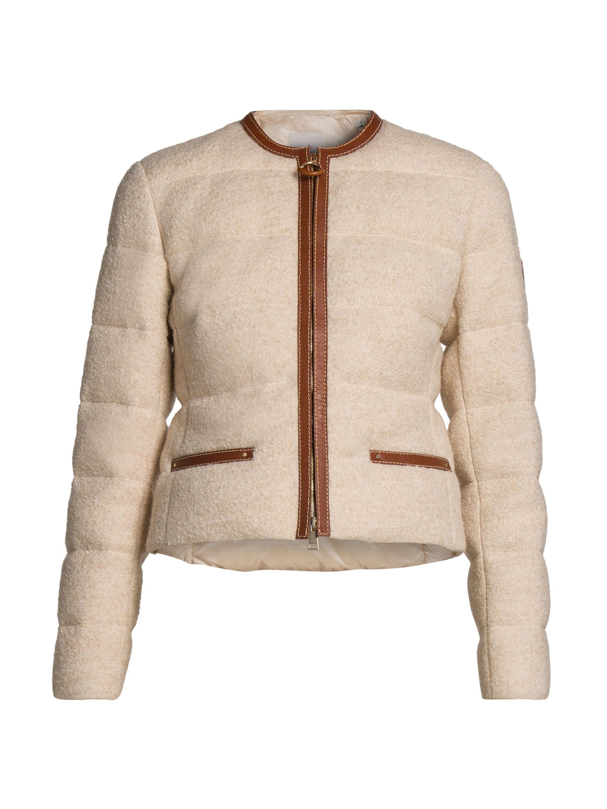 Moncler Women's Serinde Boucle Short Down Jacket with Leather Trim - Beige