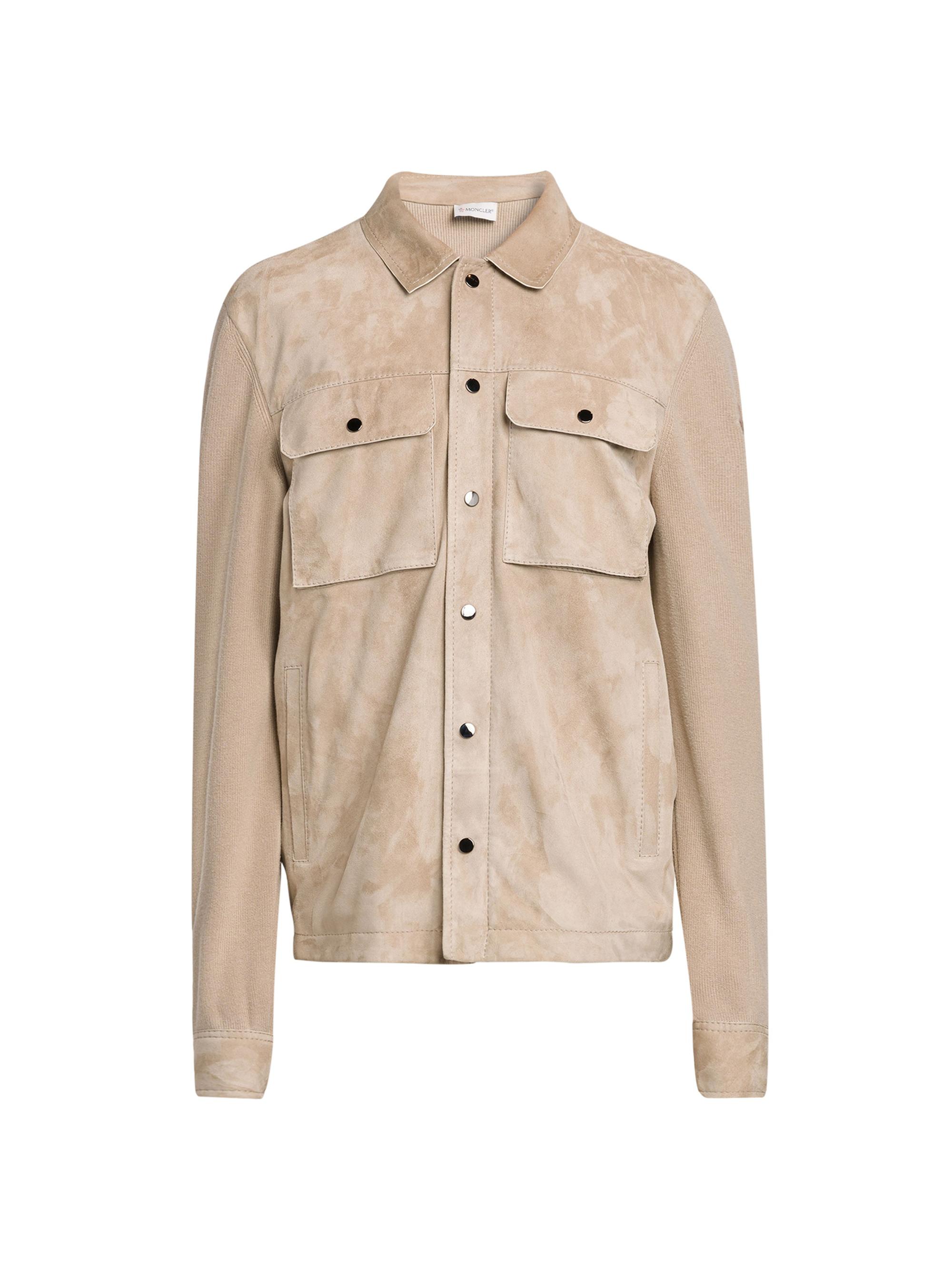 Moncler Men's Polished Cotton Knit Leather Shacket - Beige
