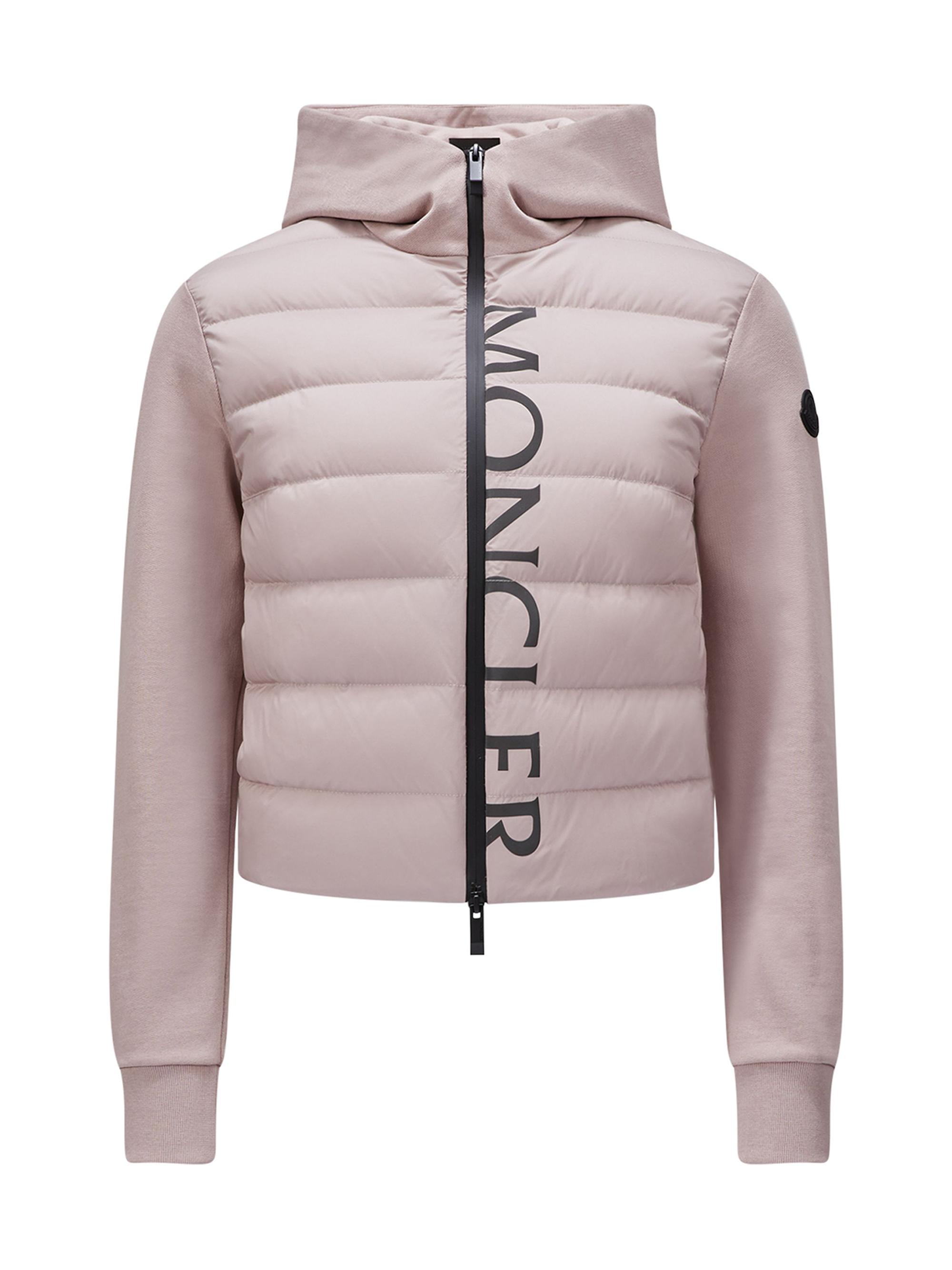 Moncler Women's Zip Up Down Knit Logo Cardigan - Pink