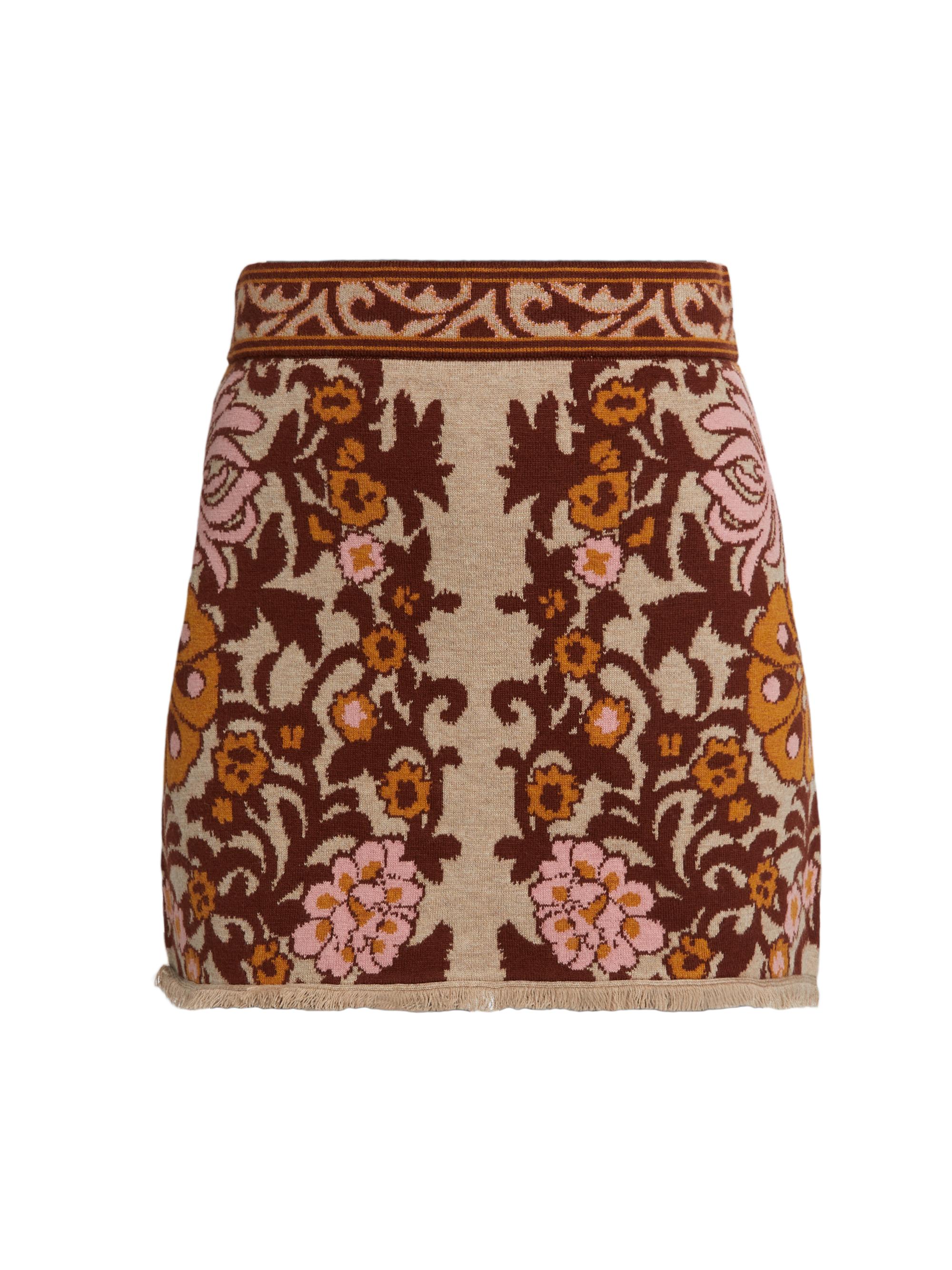 Cara Cara Women's Lindy Floral Intarsia-Knit Merino-Cotton Miniskirt - Bogata Scarf Blush