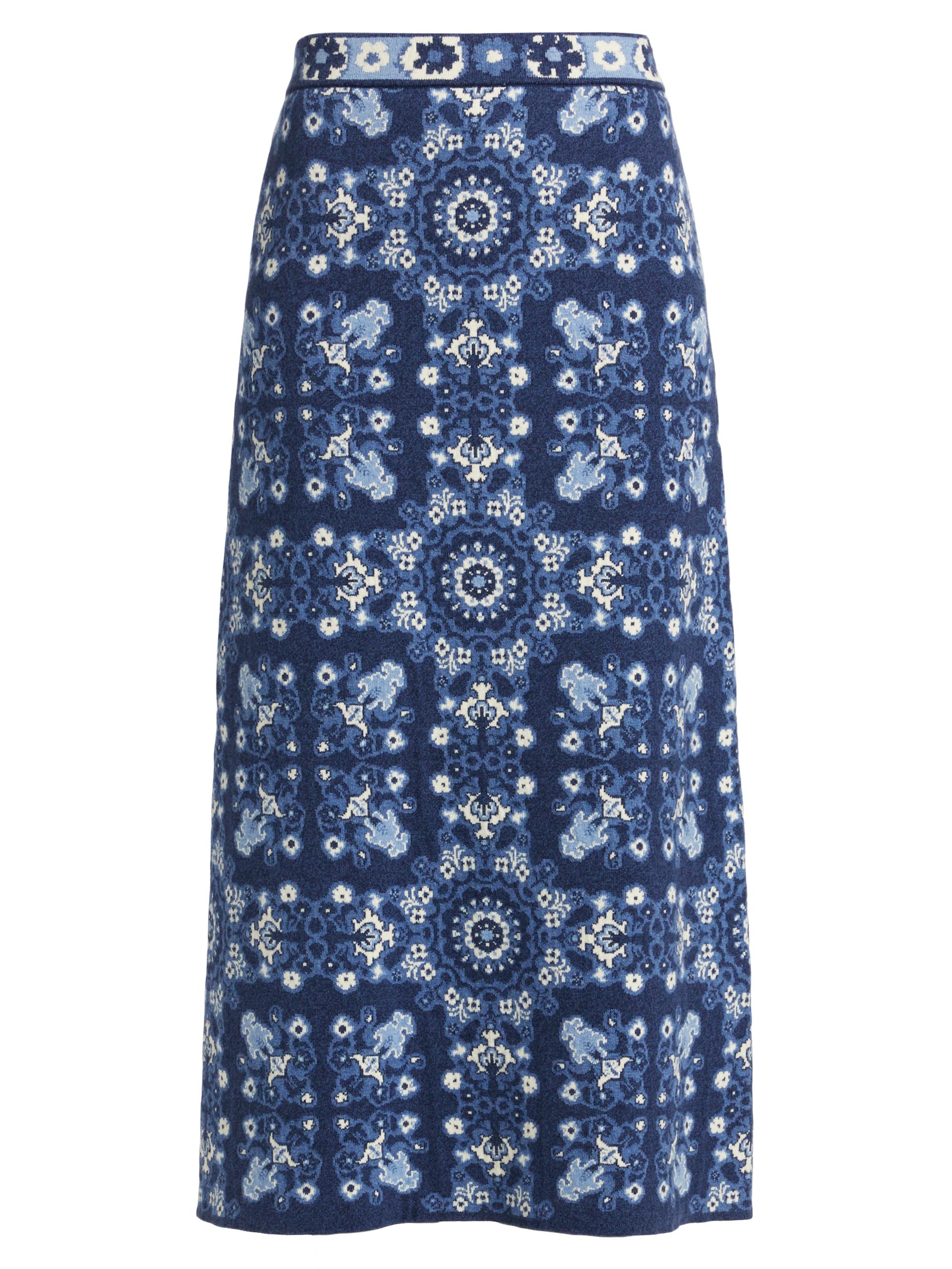 Cara Cara Women's Clara Geometric Intarsia-Knit Merino-Cotton Midi-Skirt - Blue Rita Tile