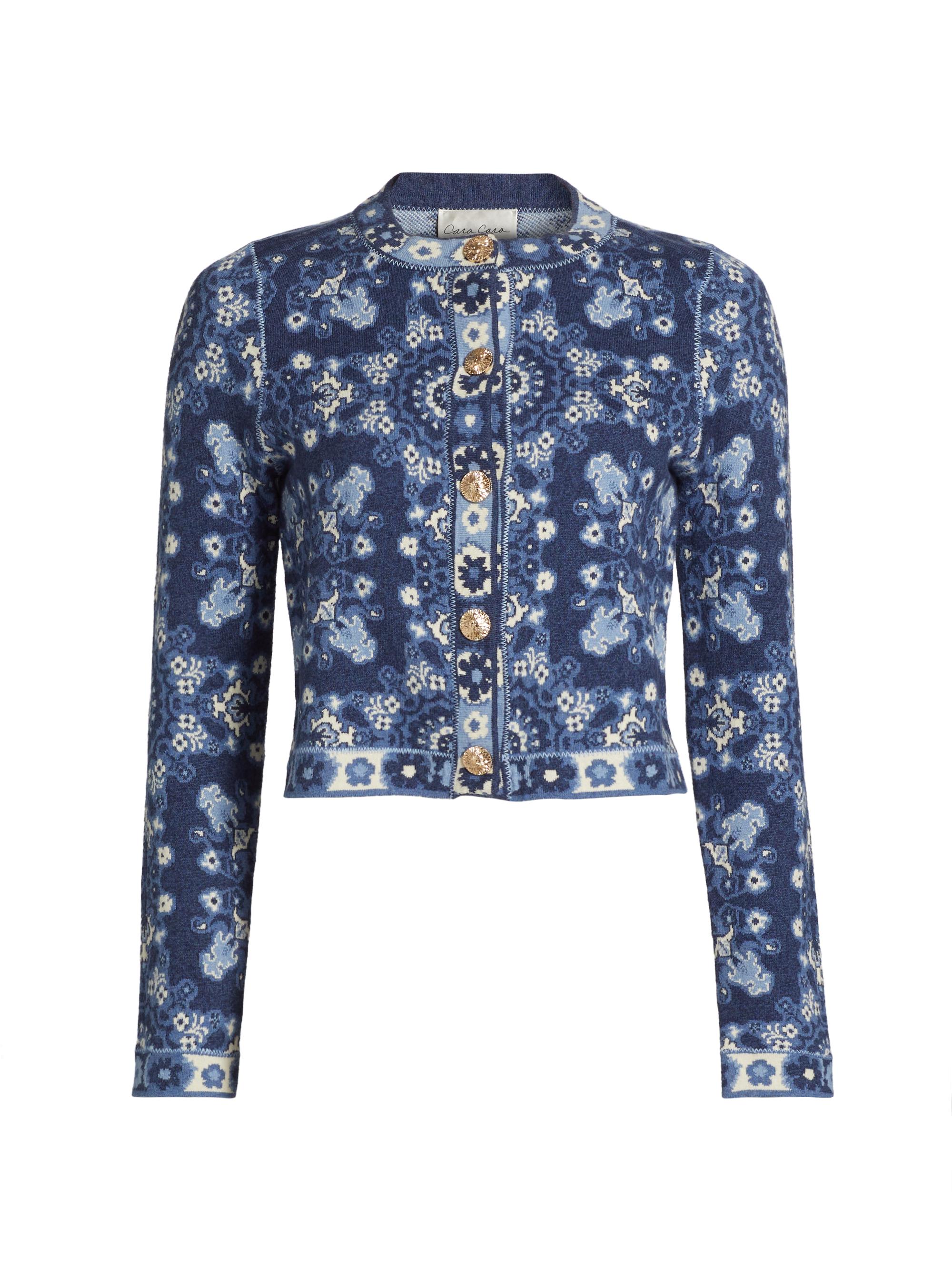 Cara Cara Women's Livi Intarsia-Knit Merino-Cotton Jacket - Blue Rita Tile