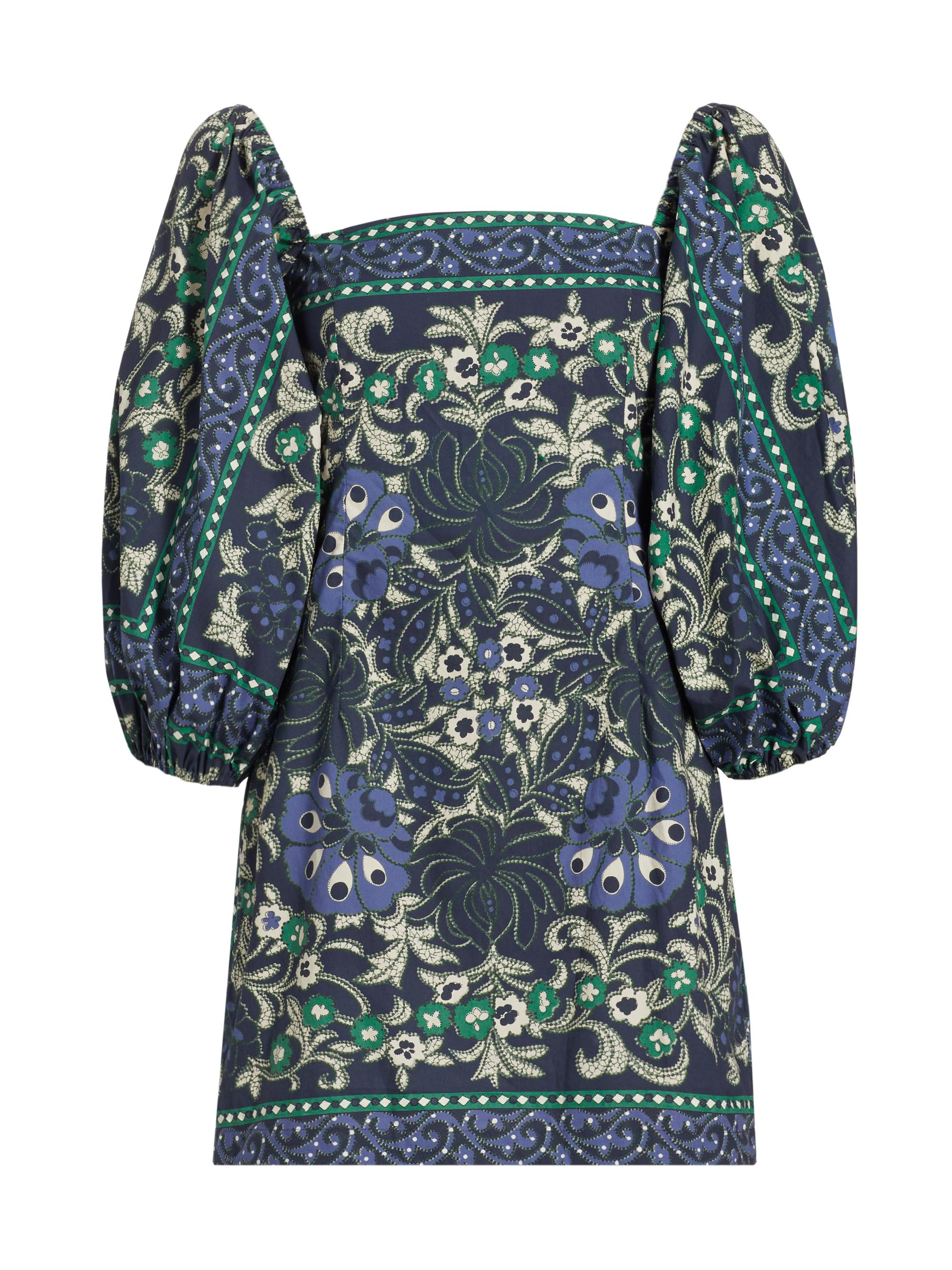 Cara Cara Women's Montauk Print Cotton Balloon-Sleeve Minidress - Blue Bogata Scarf