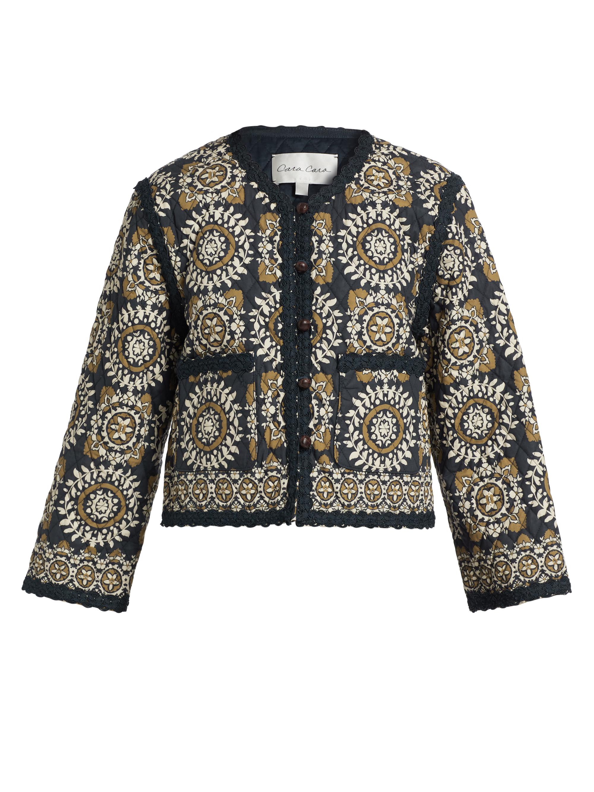 Cara Cara Women's Marissa Printed Quilted Cotton Button-Front Jacket - Blue Med Tile