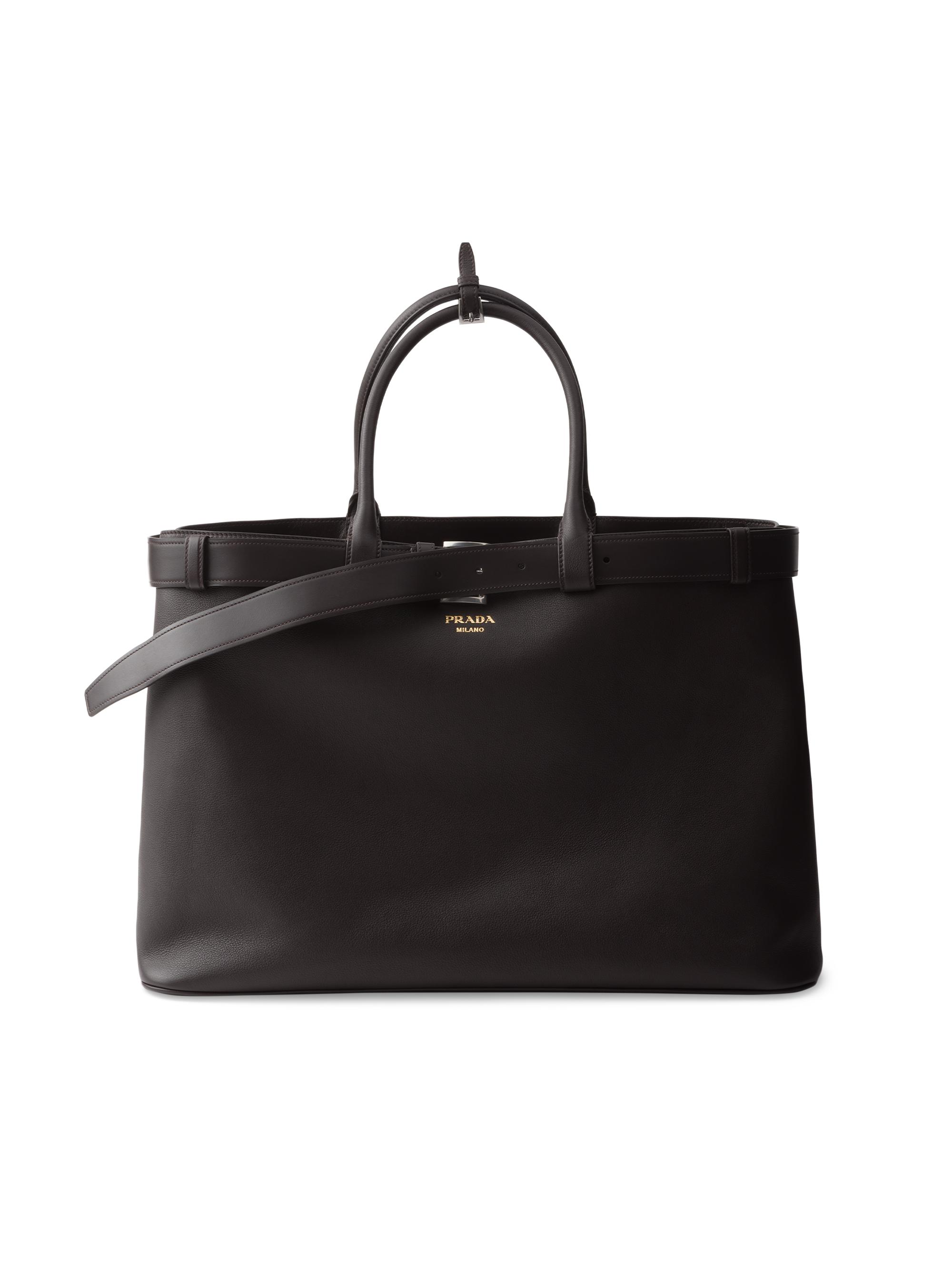 Prada Men's Buckle Leather Bag with Belt - Black