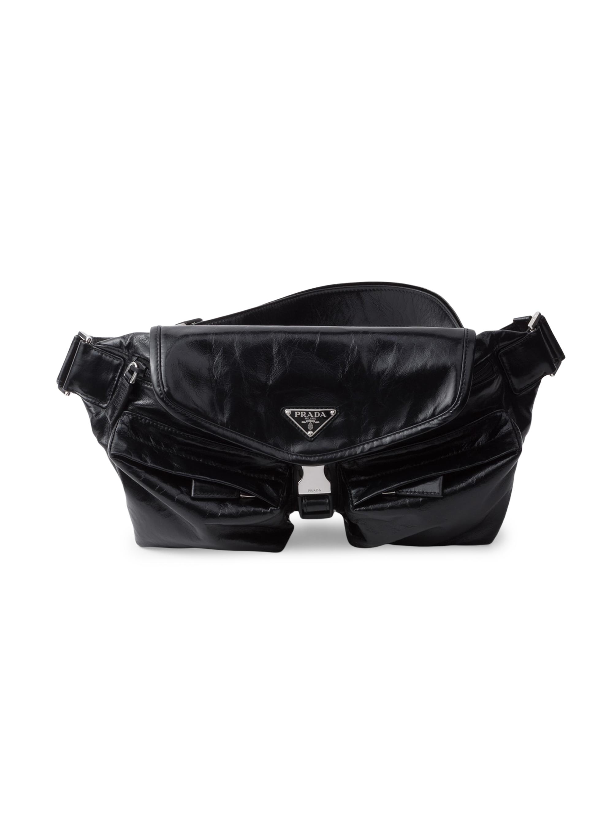 Prada Men's Leather Shoulder Bag - Black