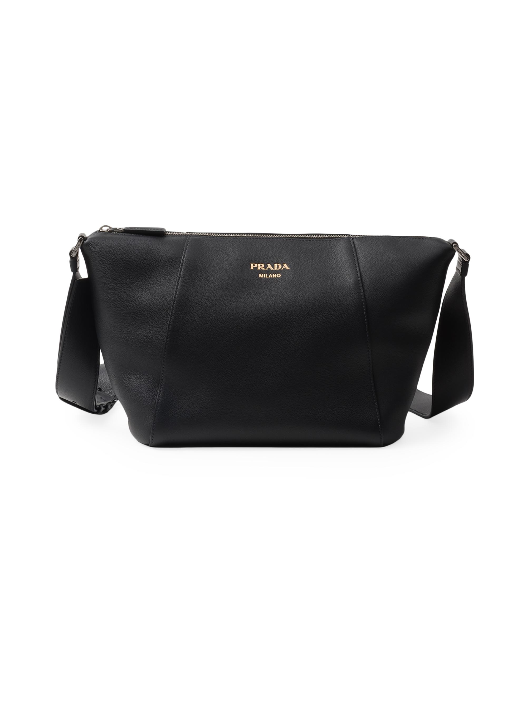 Prada Men's Leather Shoulder Bag - Black
