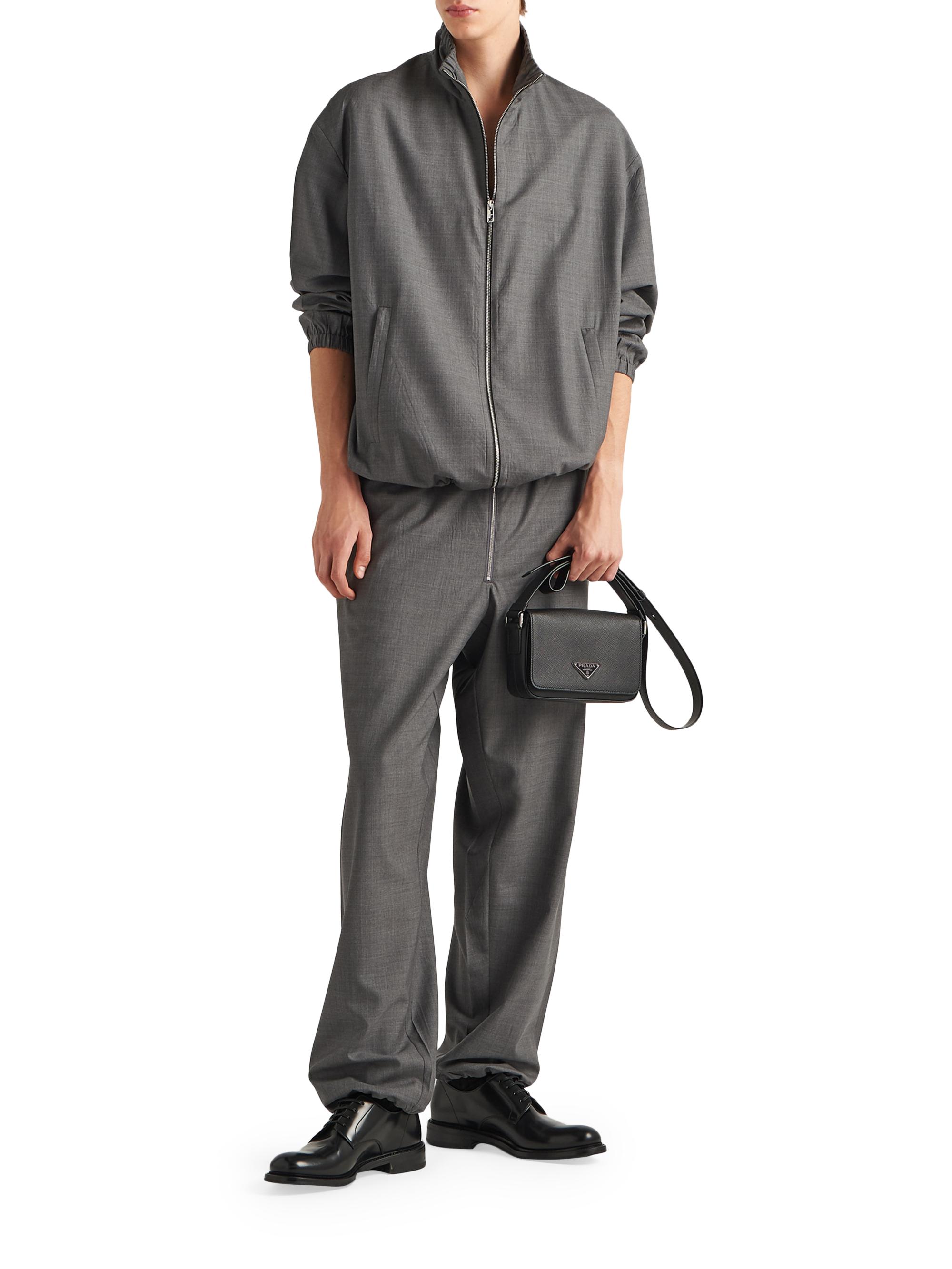 Prada Men's Saffiano Leather Shoulder Bag - Grey