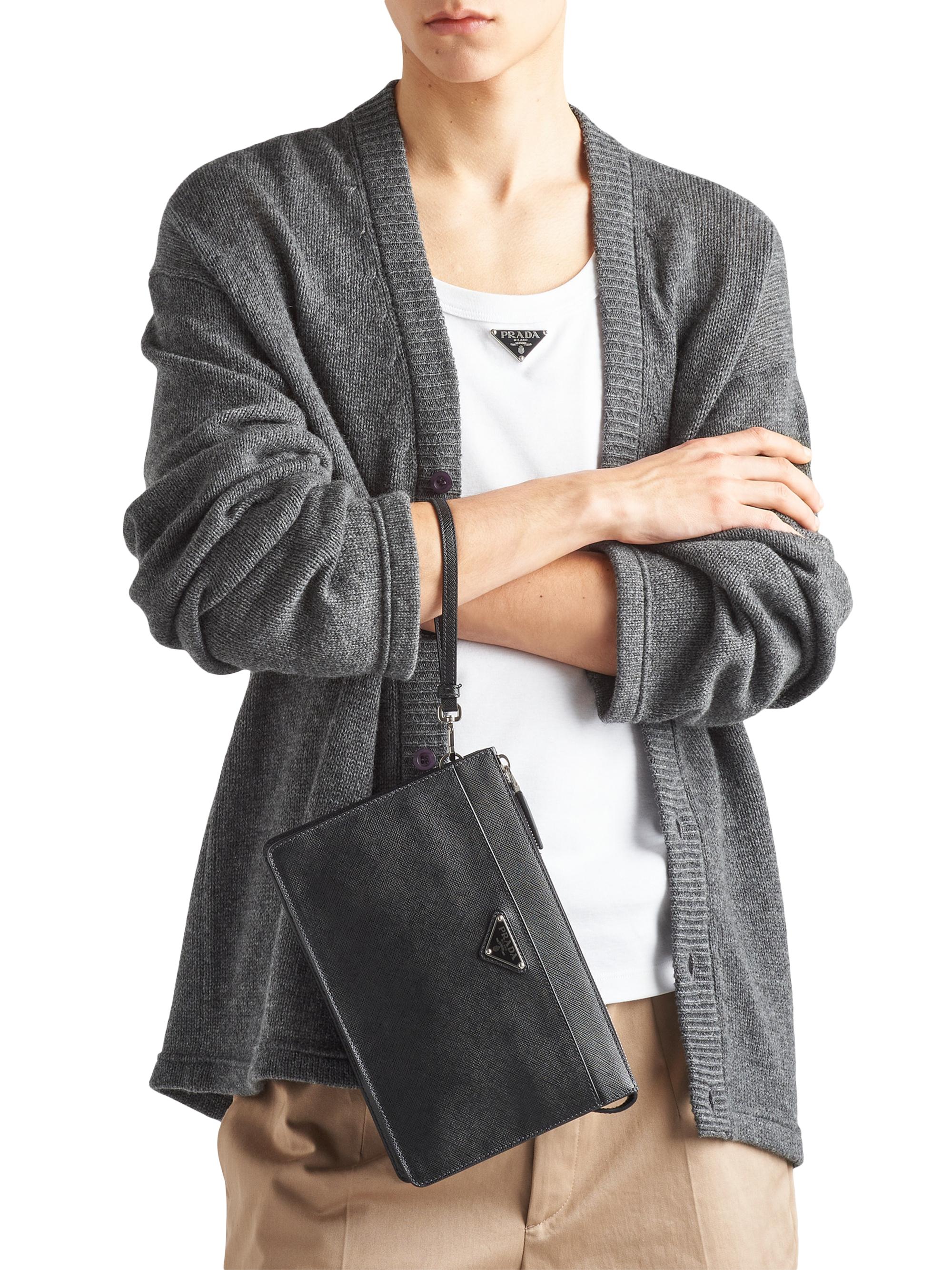 Prada Men's Saffiano Leather Pouch - Black