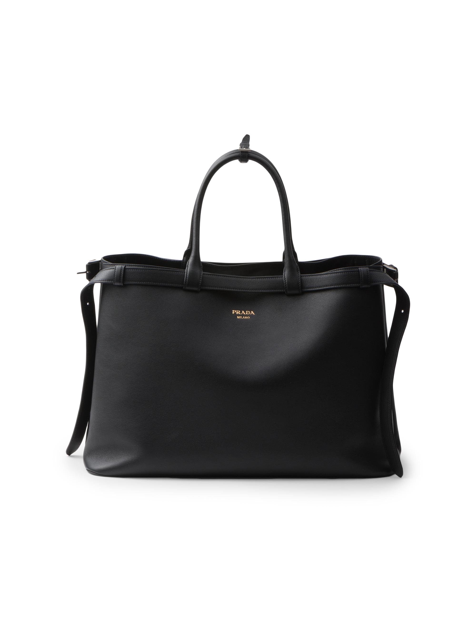 Prada Men's Buckle Leather Handbag With Double Belt - Brown