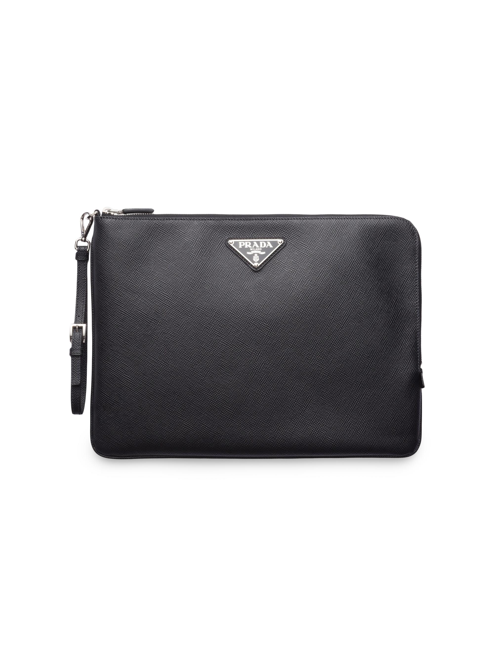 Prada Men's  Saffiano Leather Pouch - Black
