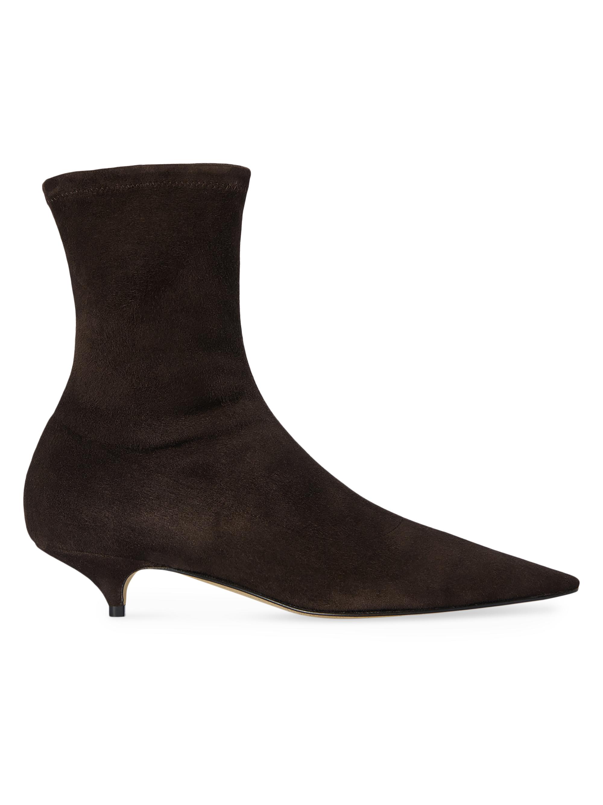 The Row Women's Liisa 35MM Suede Kitten Heel Booties - Lacquer Brown
