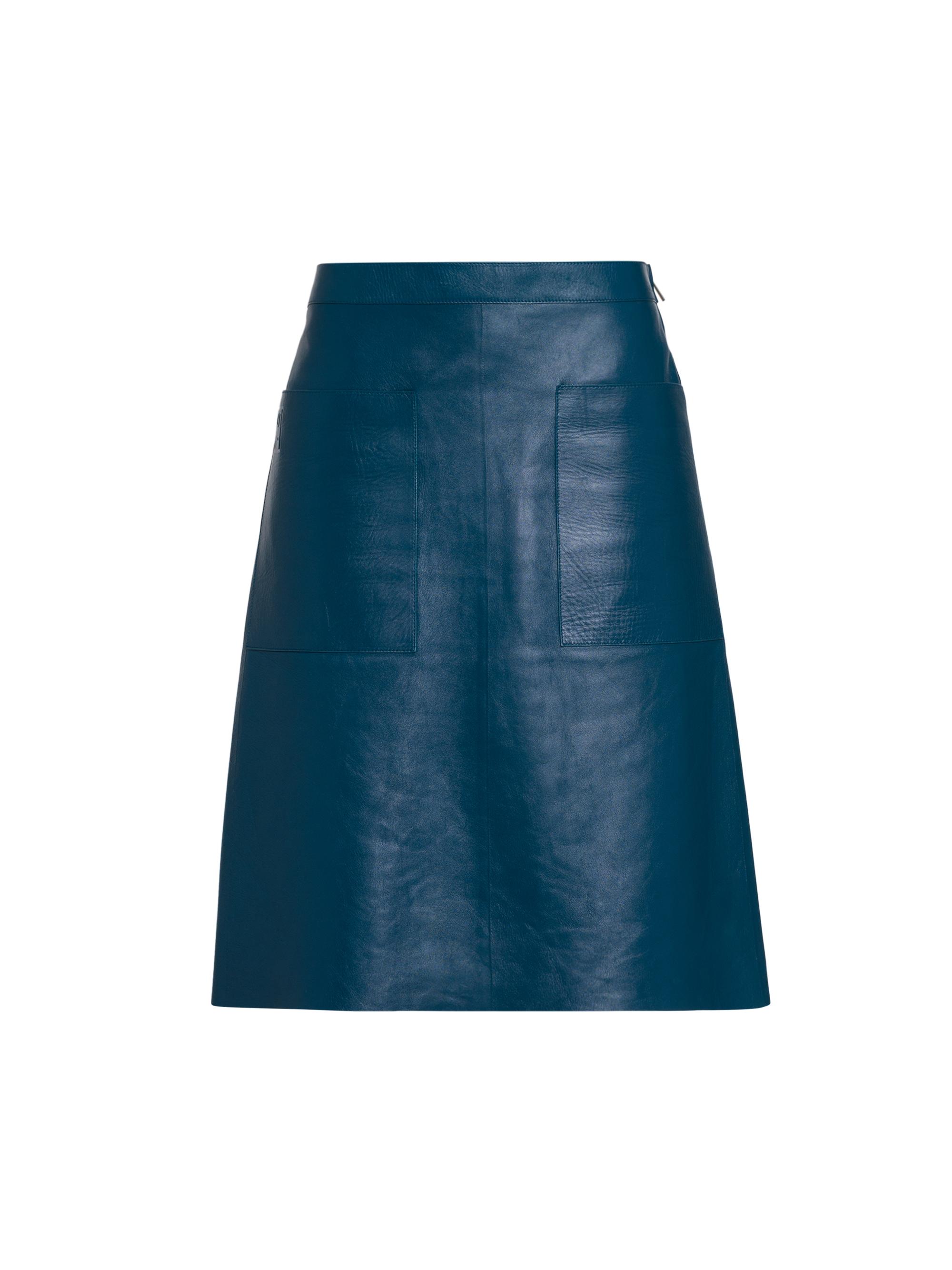 FERRAGAMO Women's Moon Leather A-Line Skirt - Teal Blue