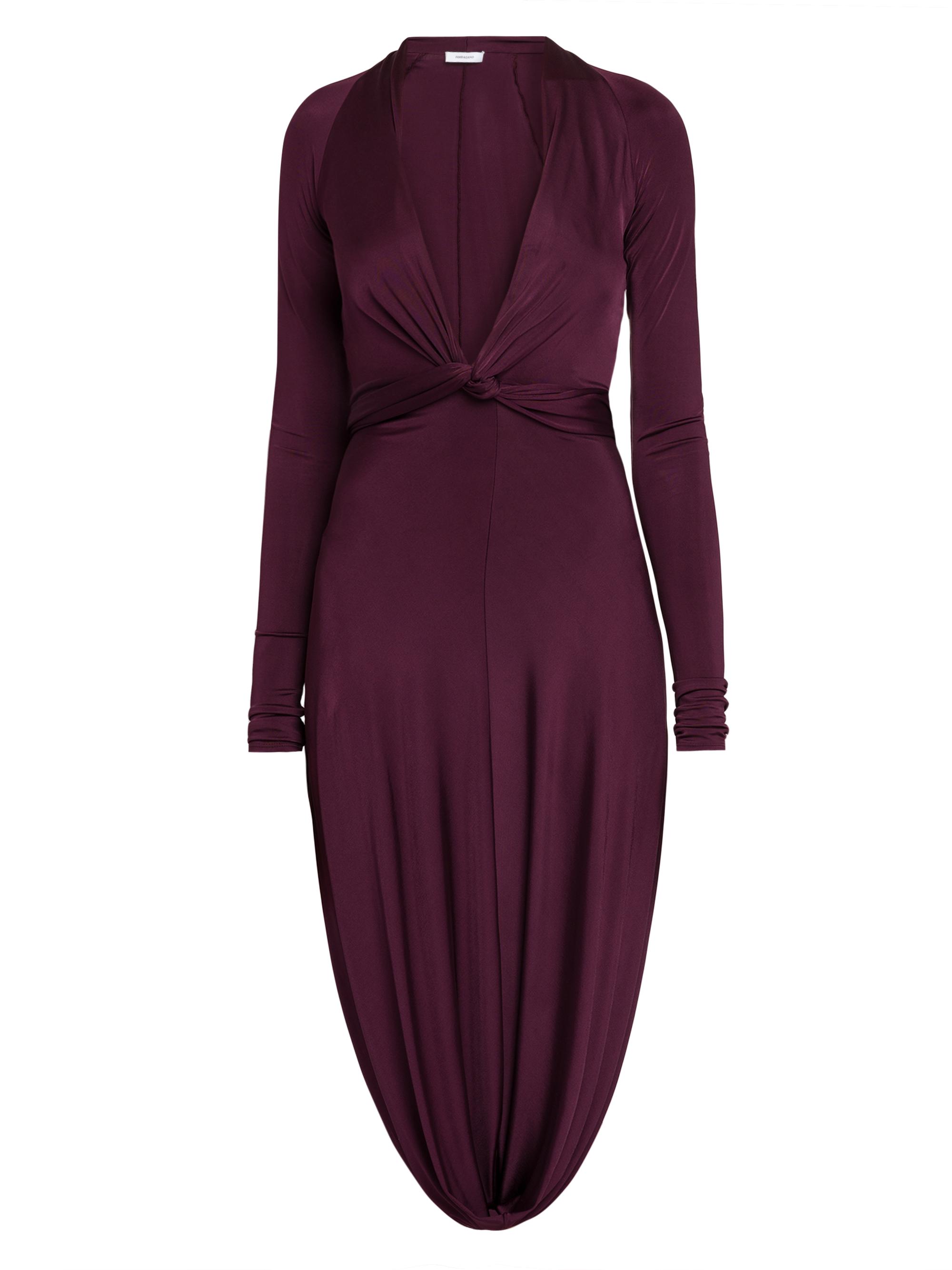 FERRAGAMO Women's Shiny Jersey Knotted Bubble Midi-Dress - Oxblood