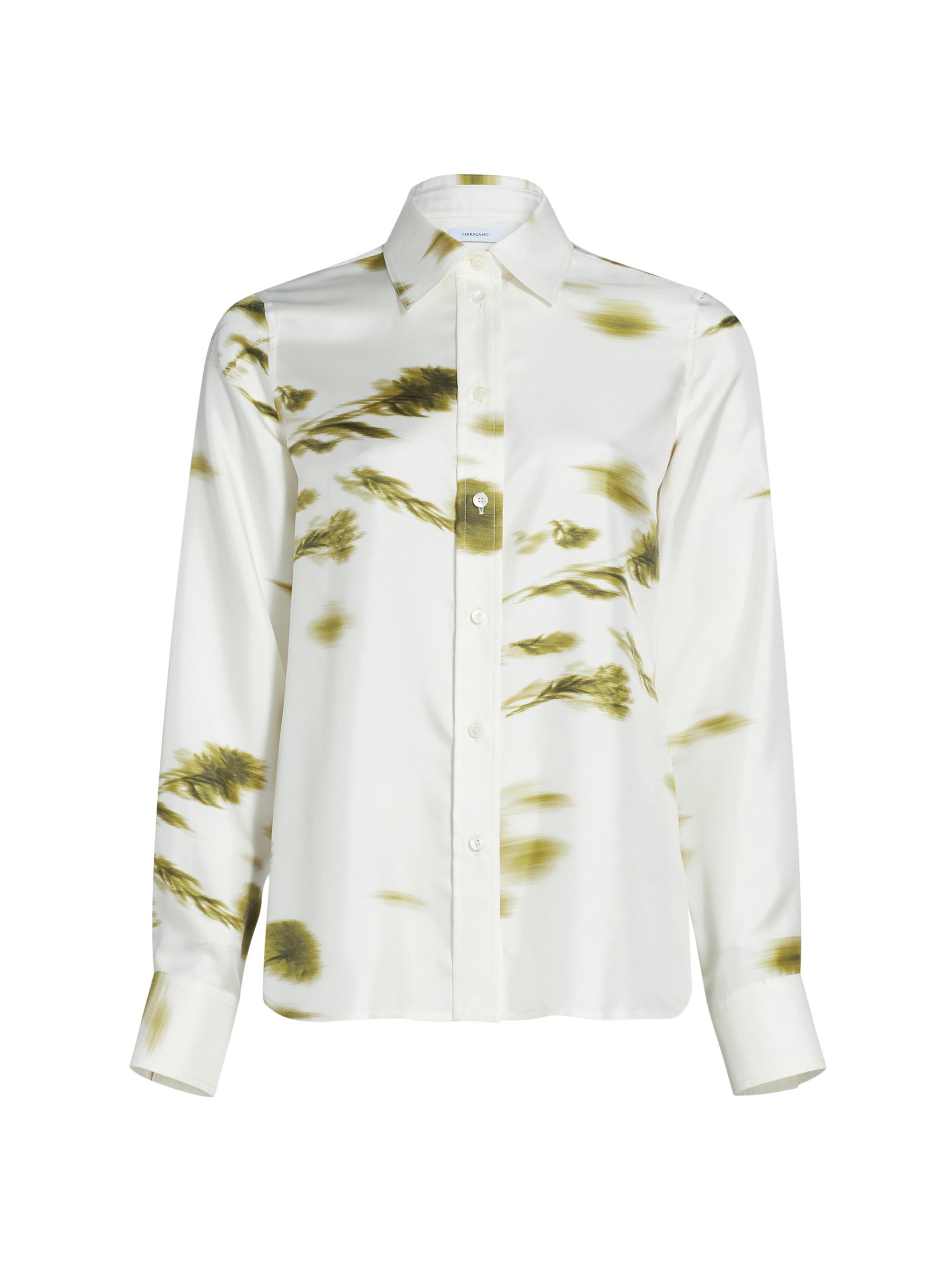 FERRAGAMO Women's Blossom Flower Silk Twill Blouse - White Olive