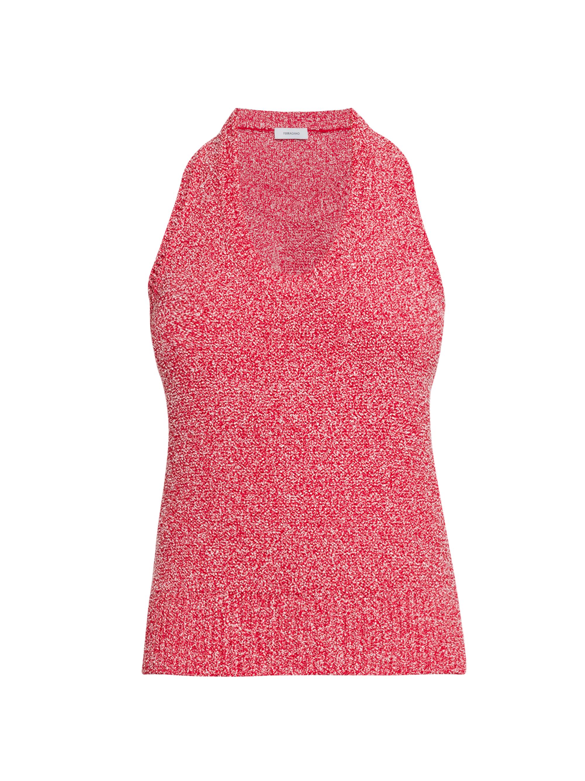 FERRAGAMO Women's Textured Cotton-Blend Top - New Red White