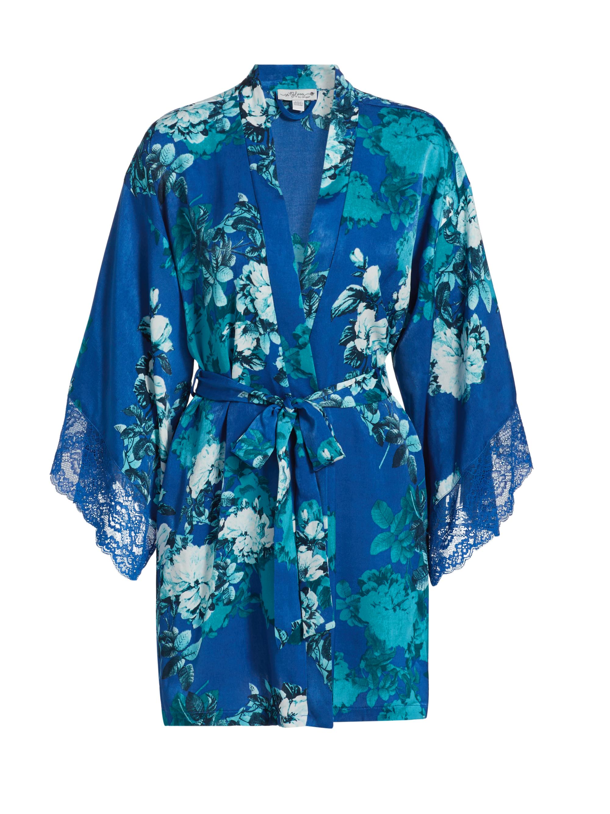 In Bloom Women's Rosalia Floral Lace Wrap Robe - Evening Blue