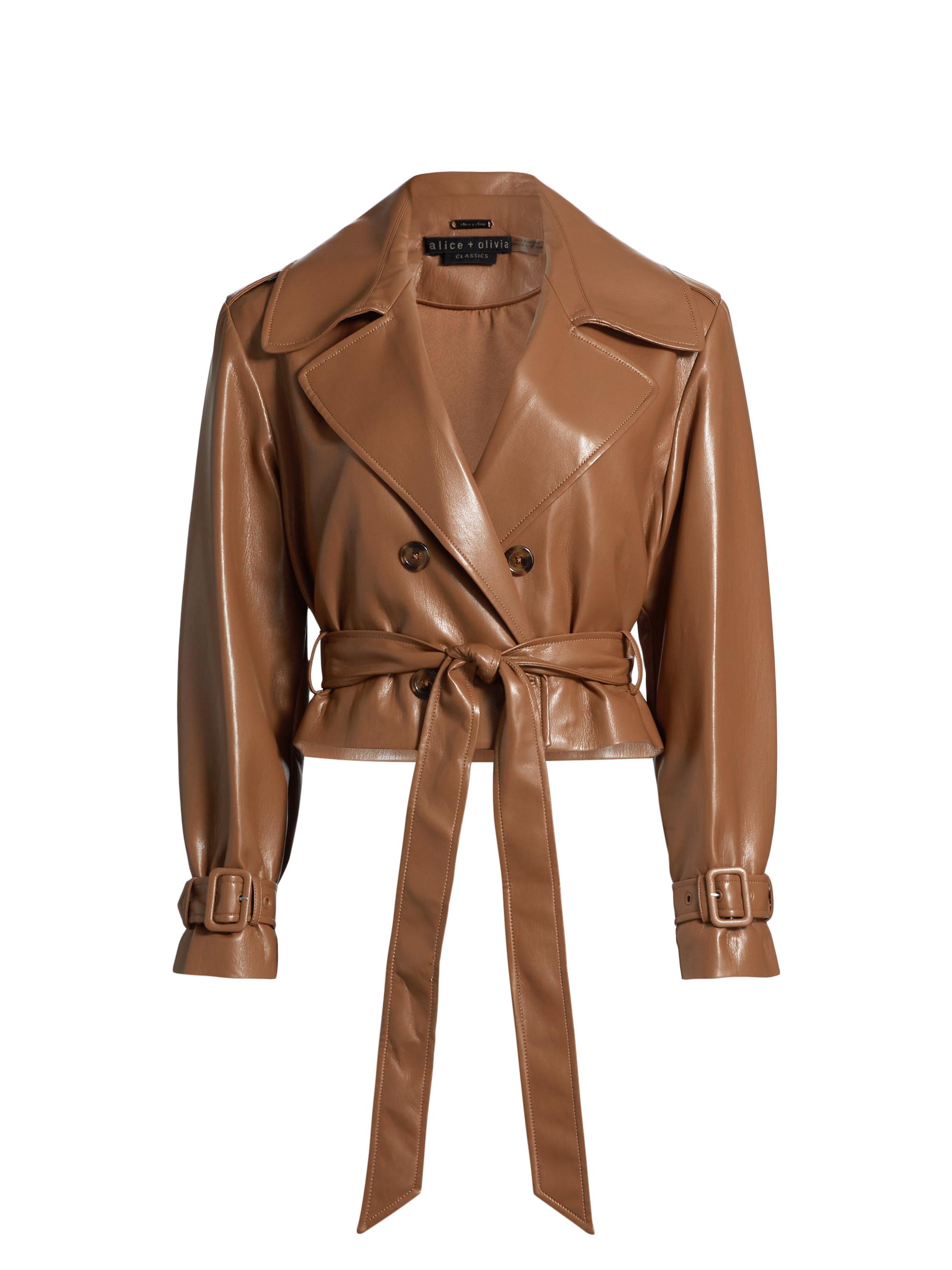 Alice + Olivia Women's Keith Faux Leather Crop Trench Coat - Camel