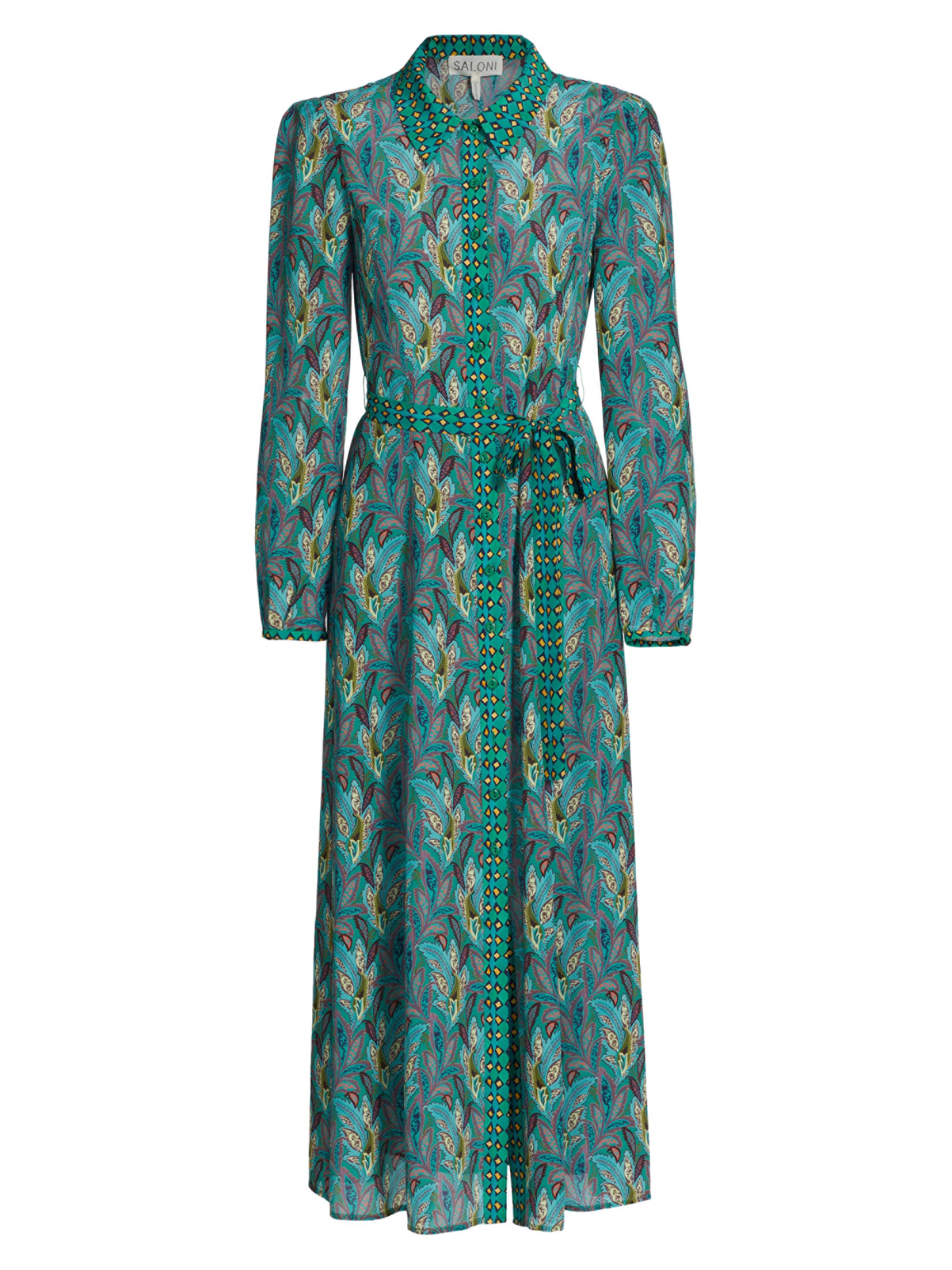 Saloni Women's Vanessa-B Silk Tie-Waist Midi-Dress - Caudex Turquoise