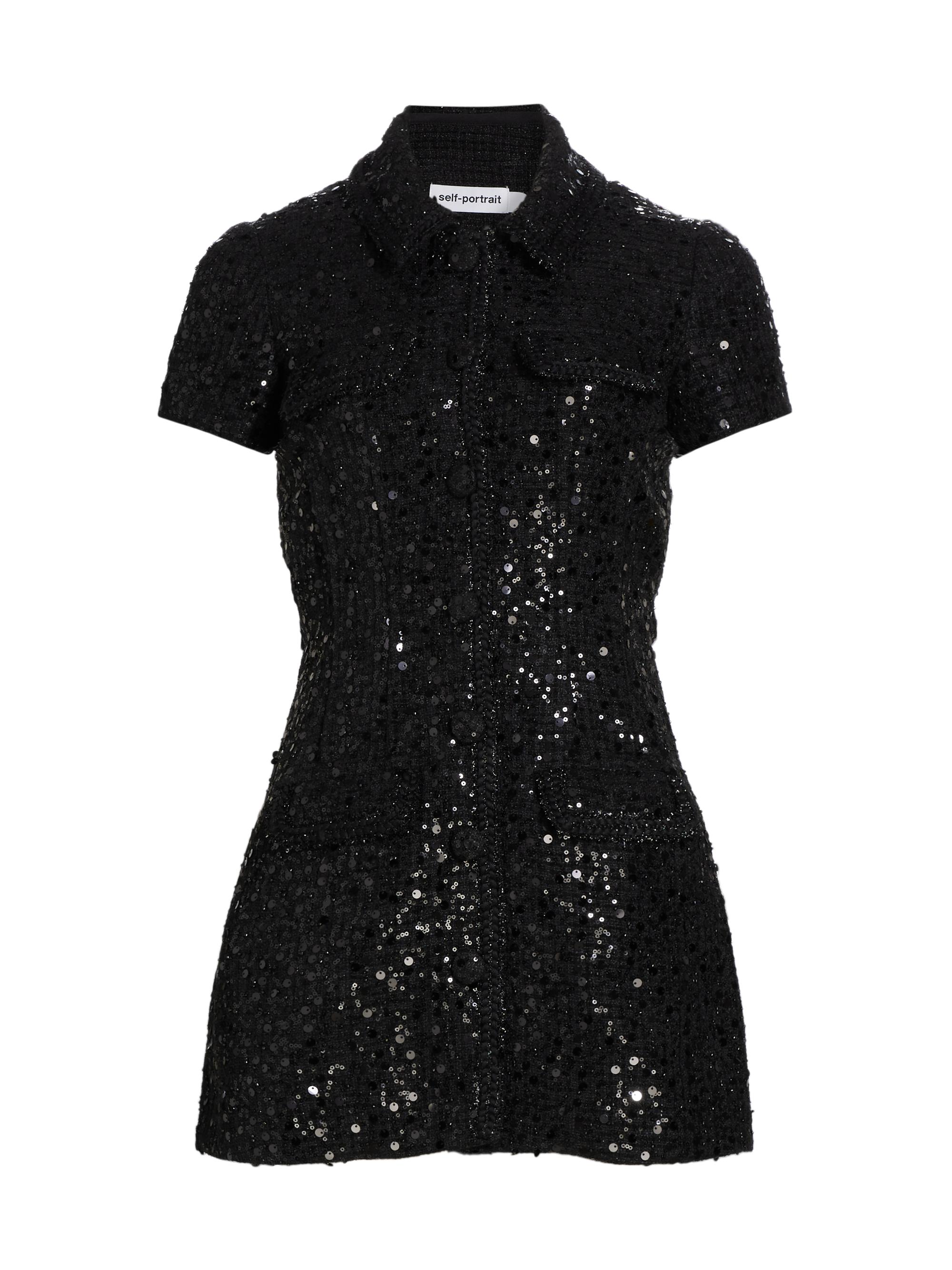 Self-Portrait Women's Sequin-Embellished Bouclé Minidress - Black