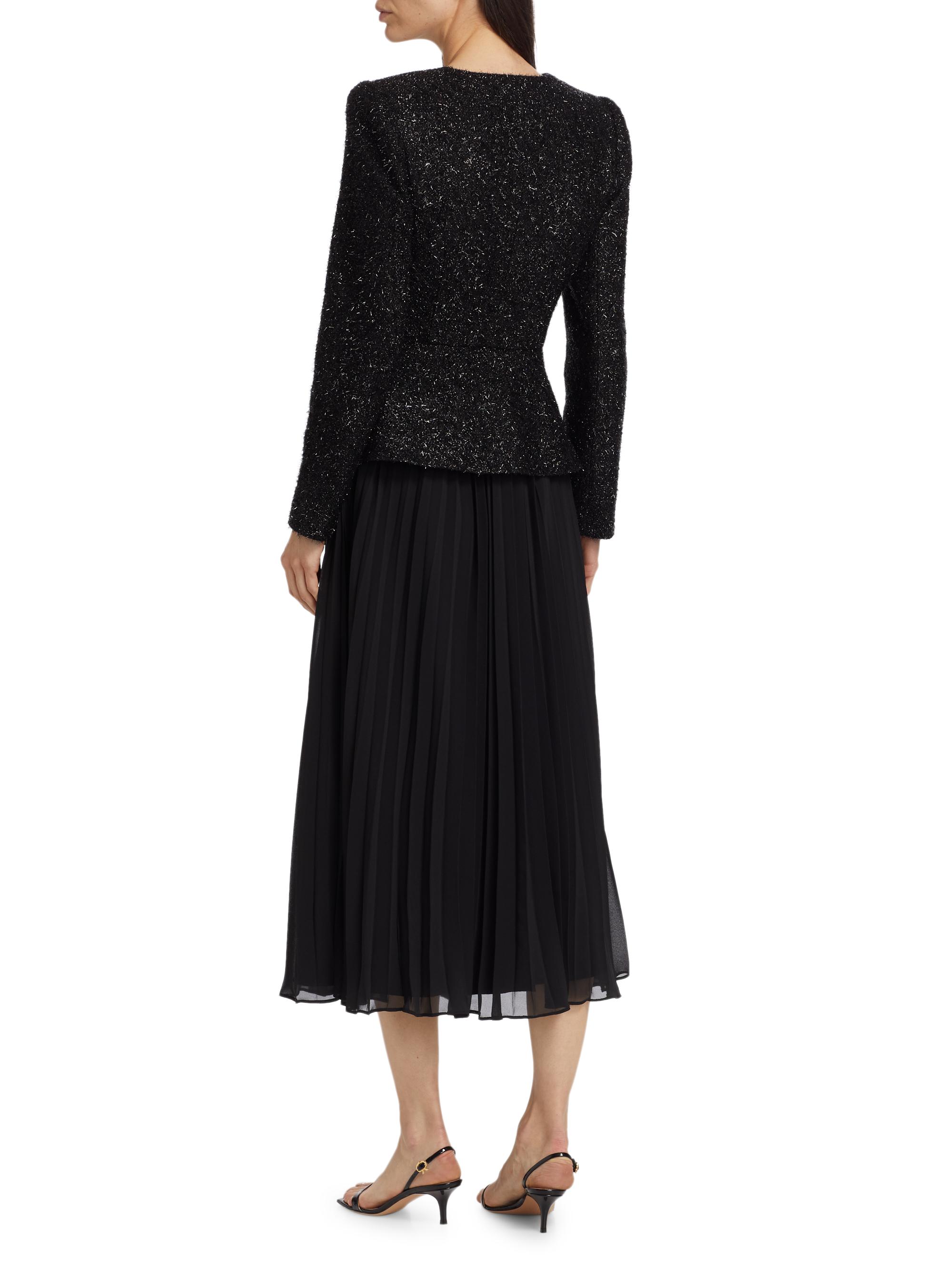 た*こ様 Self portrait プリーツシフォンとブークレツイードのミディ Self-Portrait Tinsel Bouclé Chiffon Midi-Dress | Saks Fifth Avenue