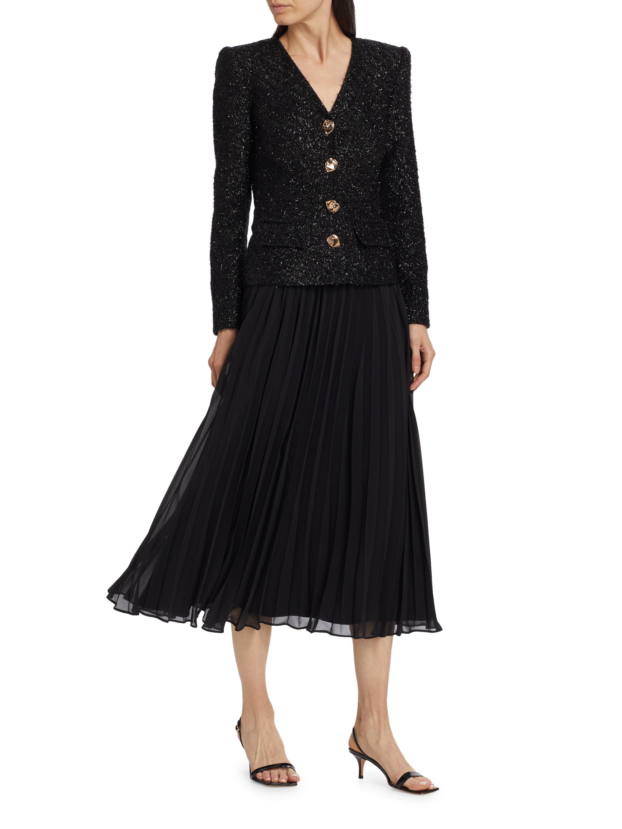 た*こ様 Self portrait プリーツシフォンとブークレツイードのミディ Self-Portrait Tinsel Bouclé Chiffon Midi-Dress | Saks Fifth Avenue